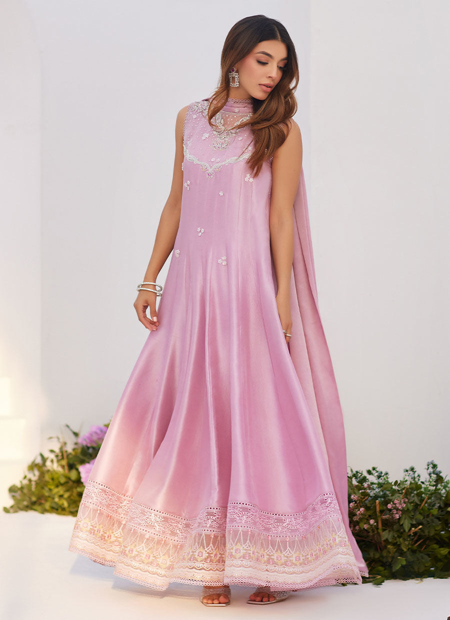 Farah Talib Aziz | Zaza Luxe Pret 24 | CECE MAUVE EMBELLISHED RAW SILK KALIDAR WITH CHARMUESE DUPATTA - Ladies Clothes - Maria Faisal