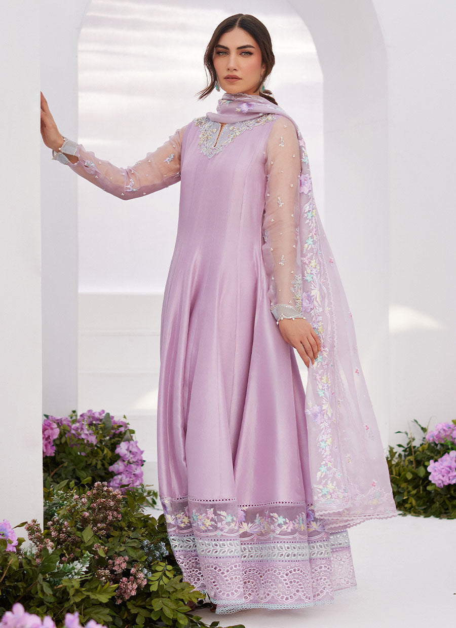 Farah Talib Aziz | Zaza Luxe Pret 24 | MANON LILAC EMBELLISHED RAW SILK KALIDAAR - Ladies Clothes - Maria Faisal