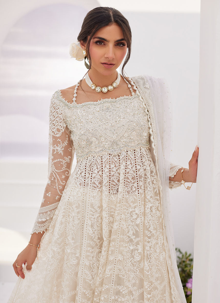Farah Talib Aziz | Zaza Luxe Pret 24 | MAELLE IVORY EMBROIDERED AND EMBELLISHED KALIDAAR - Ladies Clothes - Maria Faisal