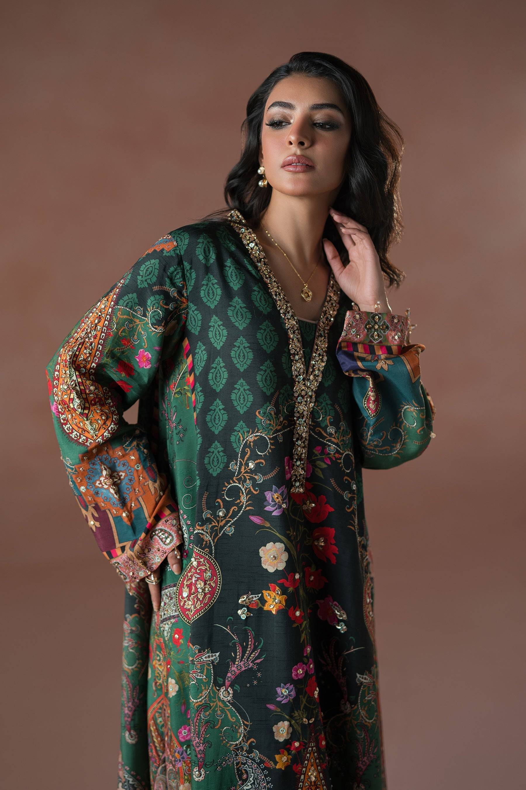 Ammara Khan | Flo 25 | Forest Floral Tassel Kaftan Set (D-06) by Maria Faisal - Registered Vendor of : Ammara Khan - type : Ladies Clothes - 100% original wedding dresses