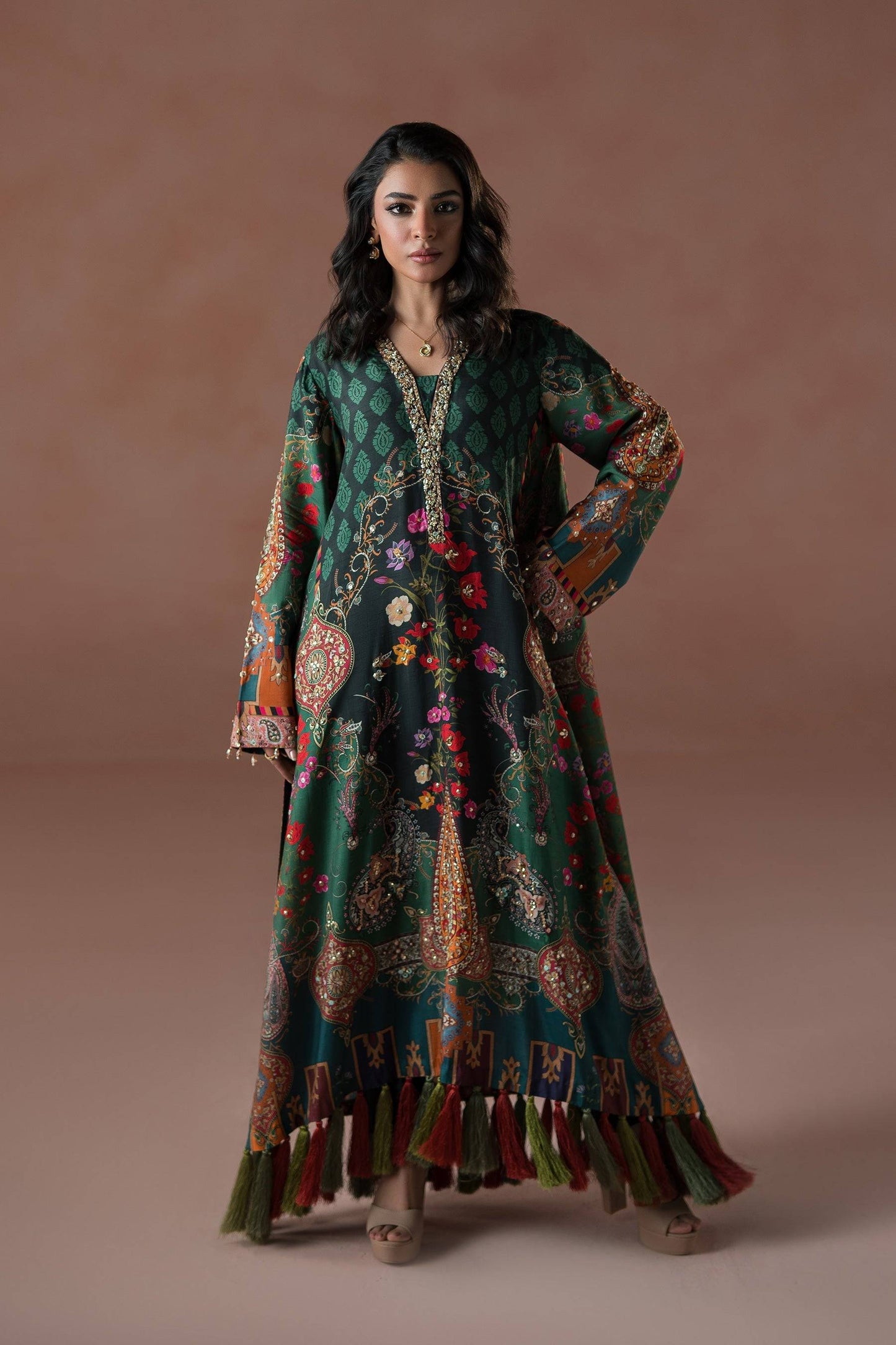 Ammara Khan | Flo 25 | Forest Floral Tassel Kaftan Set (D-06) by Maria Faisal - Registered Vendor of : Ammara Khan - type : Ladies Clothes - 100% original wedding dresses