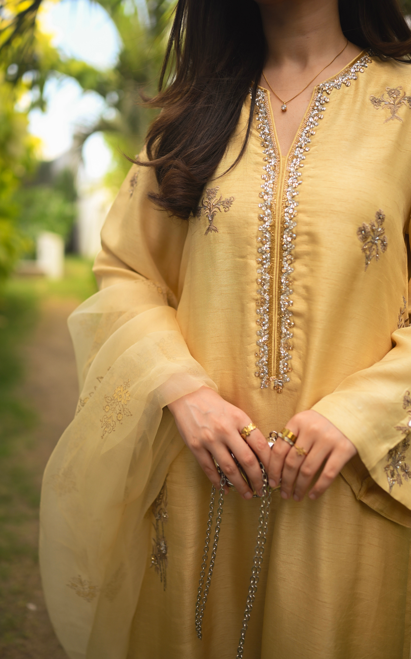Asifa and Nabeel | Silk Edit 26 | Gilded Primrose - Luxury Dress - available at Maria Faisal in UK and USA.