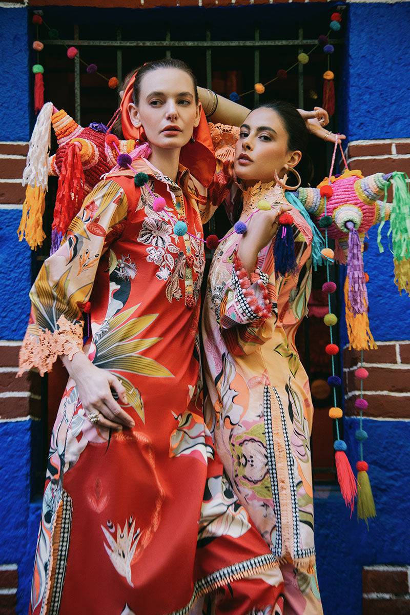 Mushq | La Dolce Hemline Prints 25 | Peach Poppies by Maria Faisal - Registered Vendor of : Mushq - type : Ladies Clothes - 100% original wedding dresses