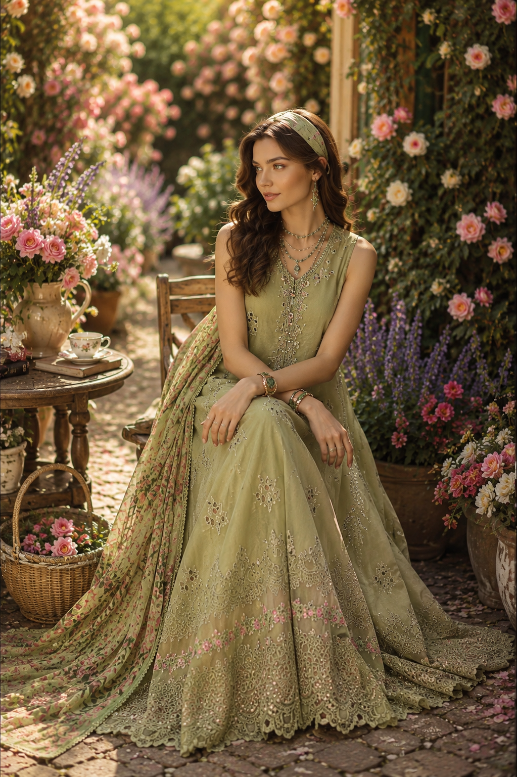 Noor by Saadia Asad | Noor Eid Printskhas 26 |D12 Mint Reverie - Luxury Dress - available at Maria Faisal in UK and USA.