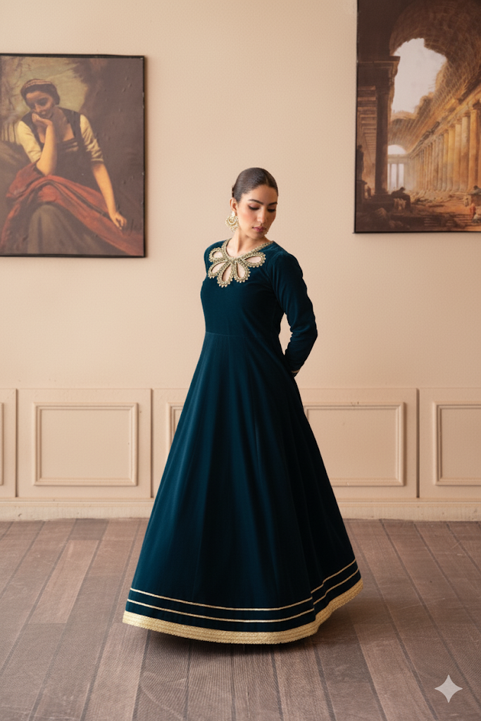Fozia Khalid | The Velvet Rise 25 | EMERALD VEIL - Formal Dress - available at Maria Faisal in UK and USA.