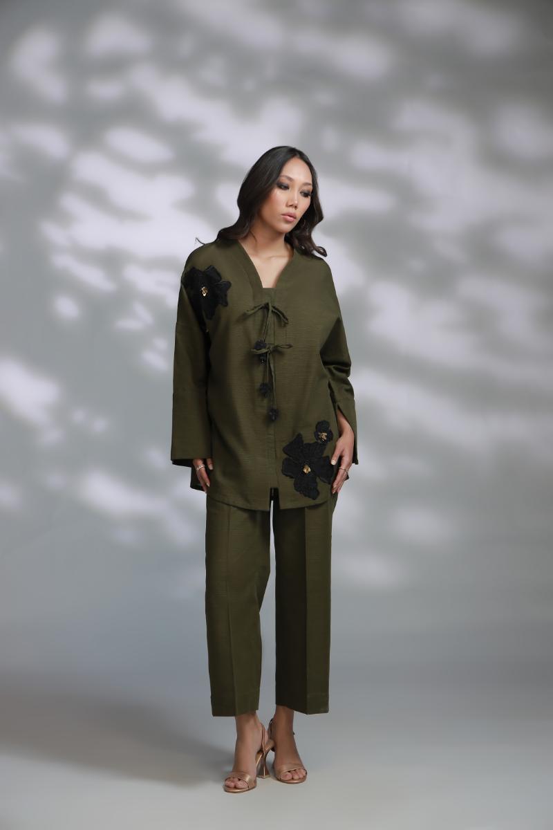 Sana Abbas | La Fiesta A W Pret | Olivine - Dress - available at Maria Faisal in UK and USA.