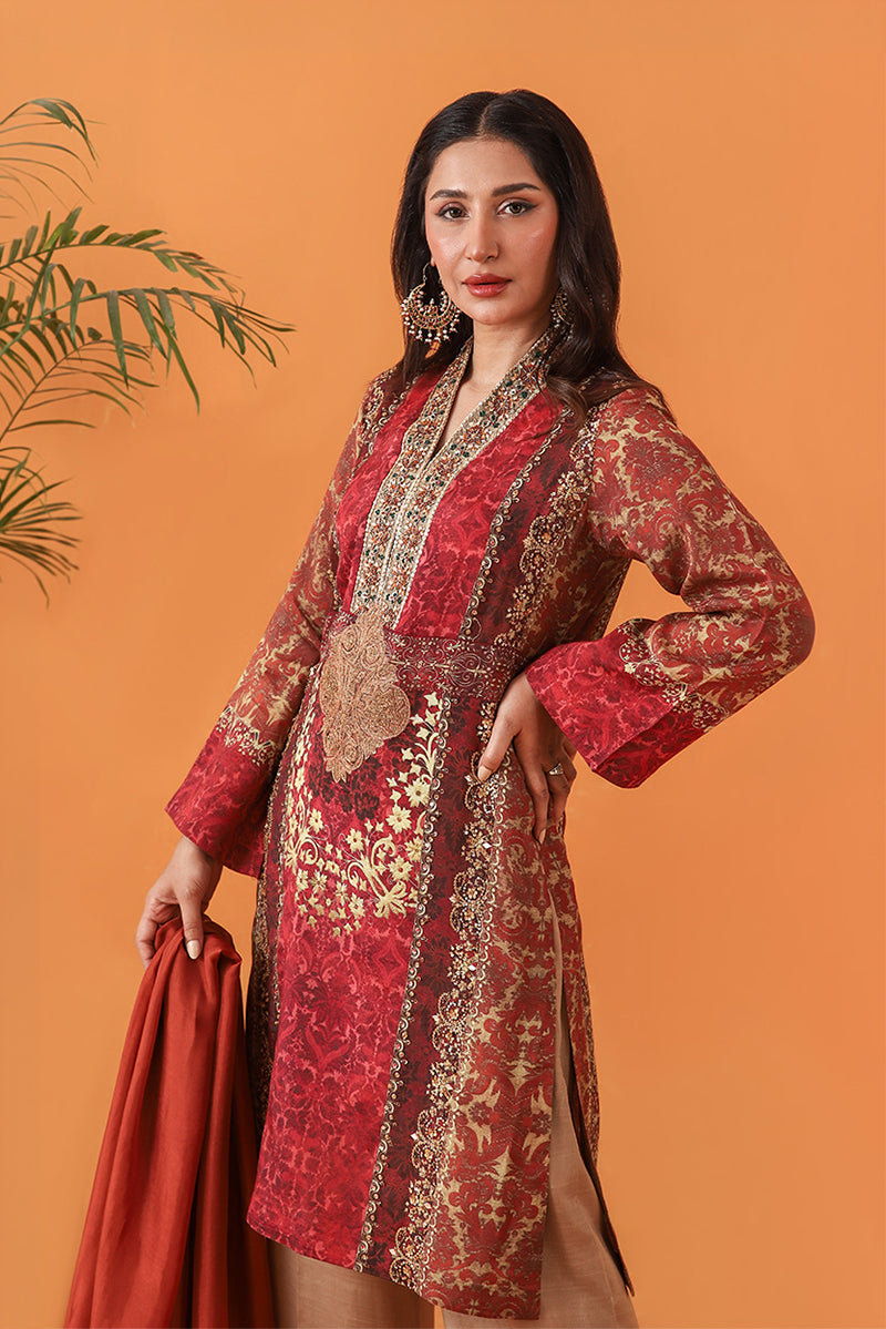 Shamaeel Ansari | Classic Luxe 26 | Scarlet - Luxury Dress - available at Maria Faisal in UK and USA.