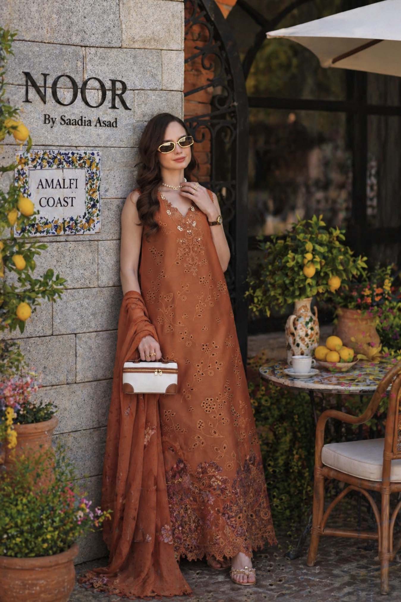 Noor by Saadia Asad | Luxury Eid Schiffli Laserkari 26 | D6 -Amber Rustique - Luxury Dress - available at Maria Faisal in UK and USA.