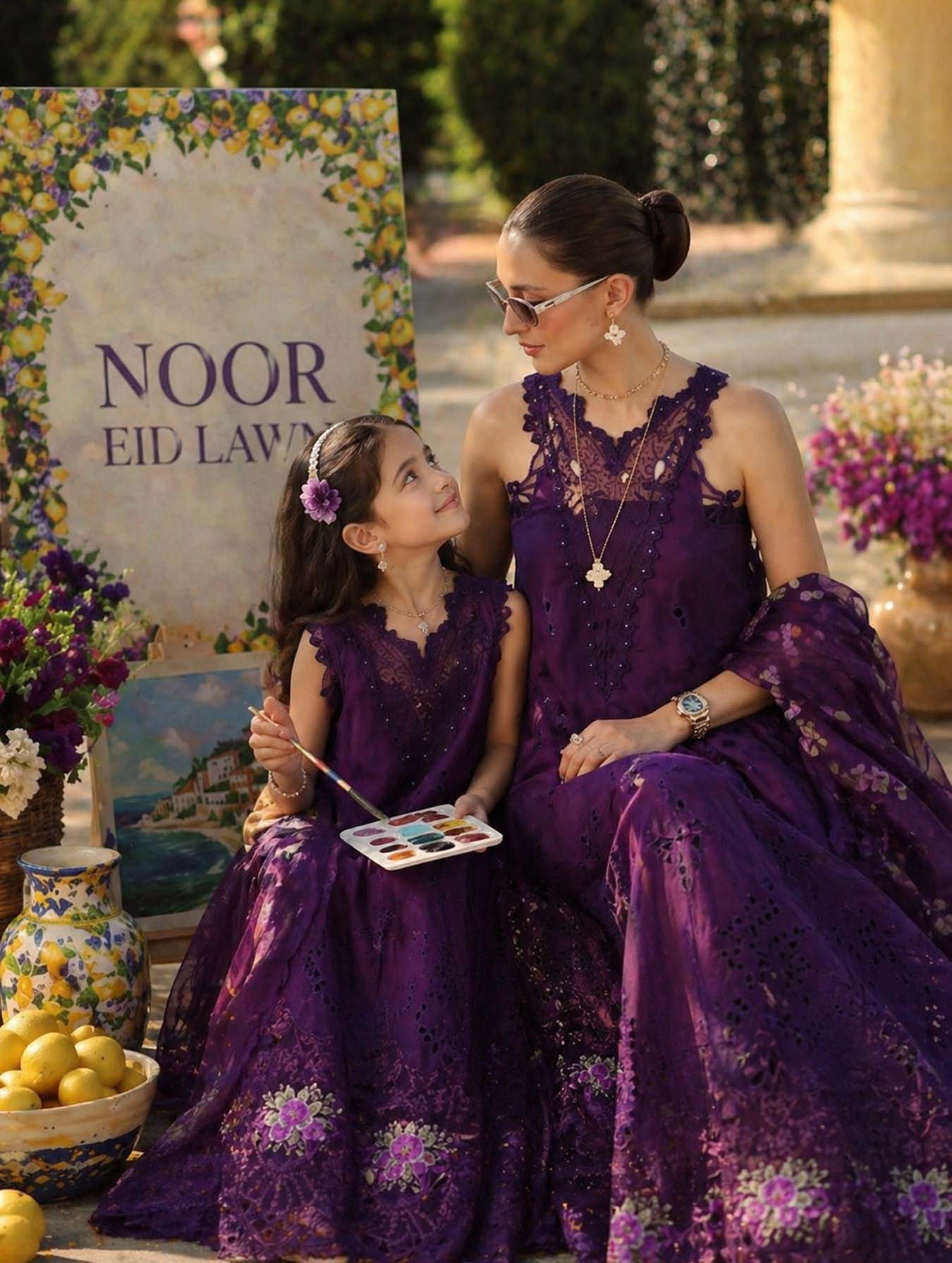 Noor by Saadia Asad | Luxury Eid Schiffli Laserkari 26 | D2 -Amalfi Amethyst - Luxury Dress - available at Maria Faisal in UK and USA.