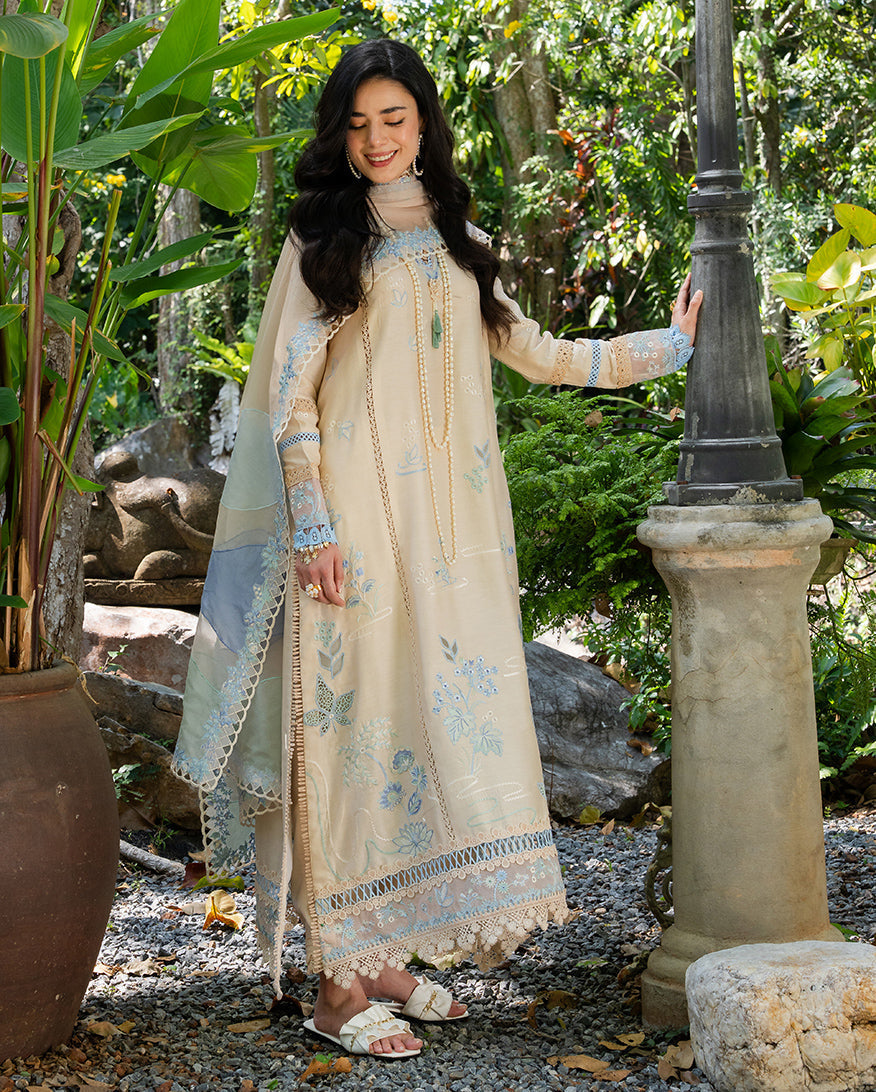 Mushq | La Toscana Casual Pret | Ivory Riviera - Luxury Dress - available at Maria Faisal in UK and USA.