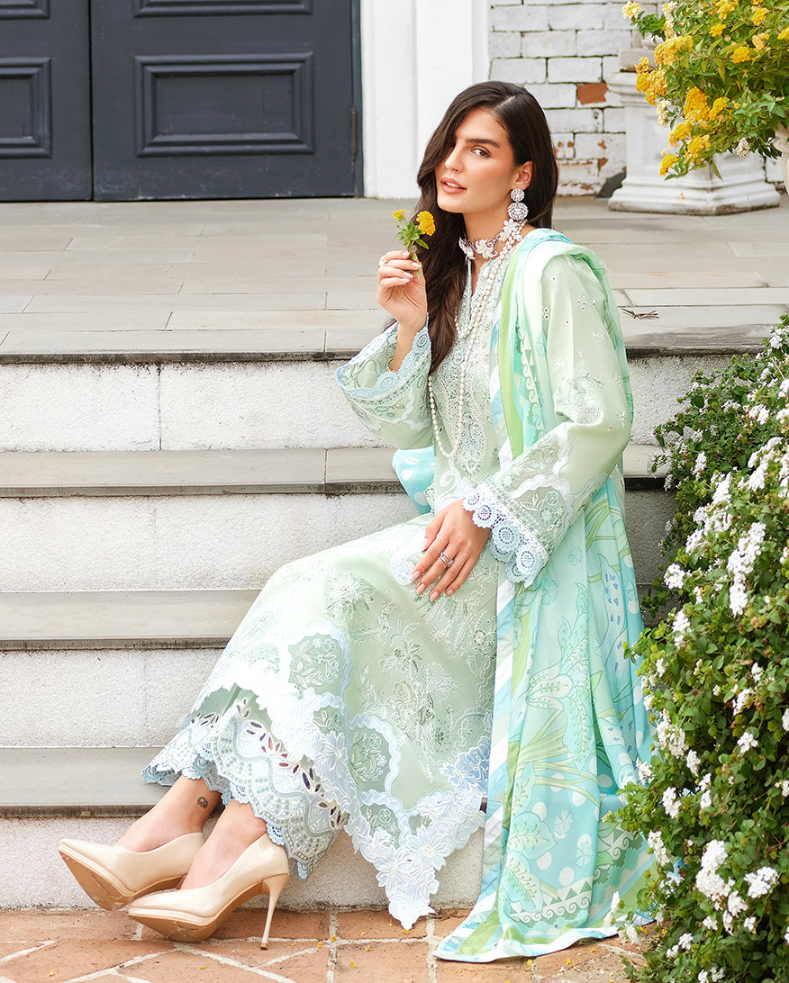 Mushq | Amoi Luxury Lawn | Love Escape - Luxury Dress - available at Maria Faisal in UK and USA.