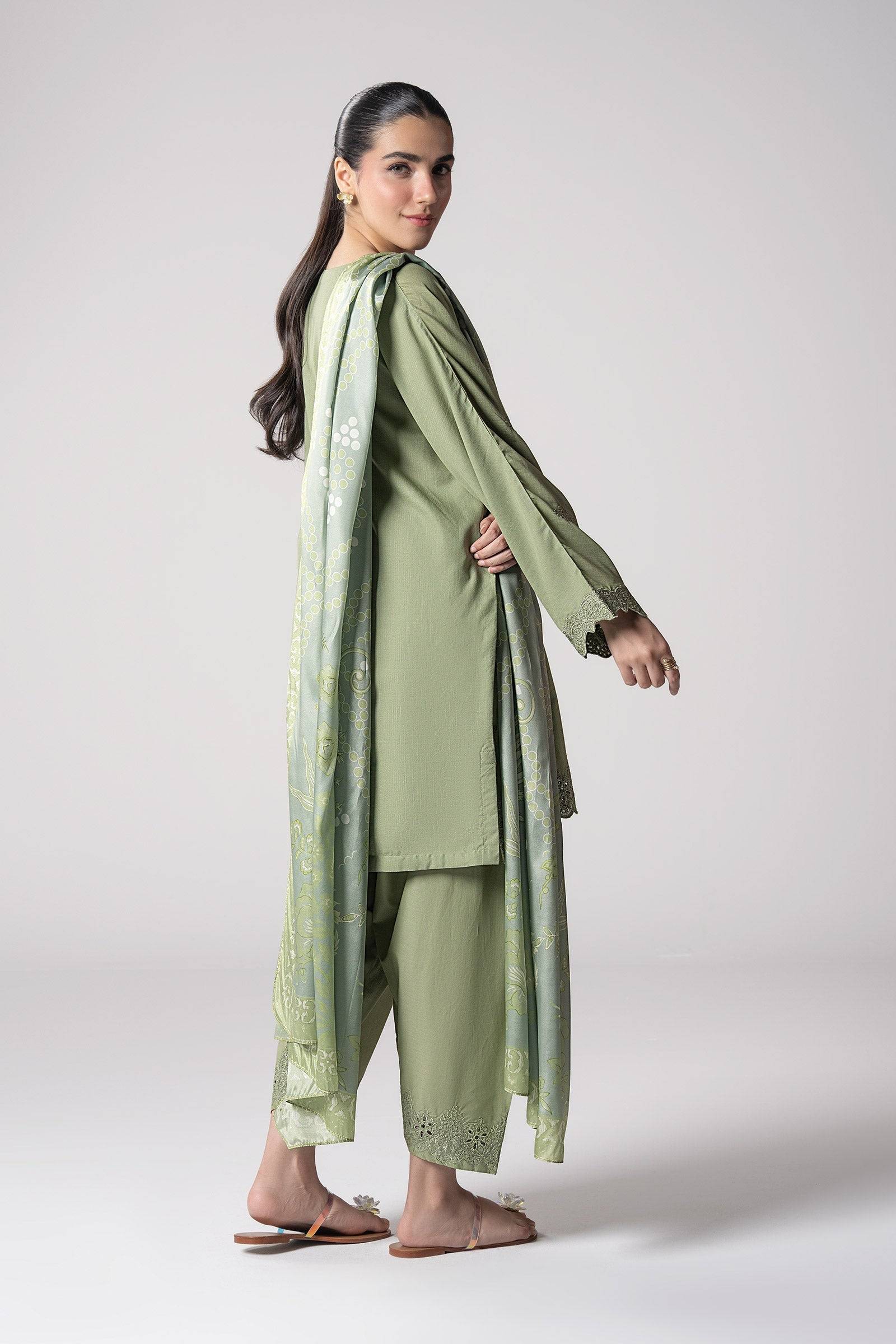 Maria B | Basics RTW | 3 Pc Embroidered Lurex Stripe Suit | MB-CS25-143 by Maria Faisal - Registered Vendor of : Maria B - type : Ladies Clothes - 100% original wedding dresses