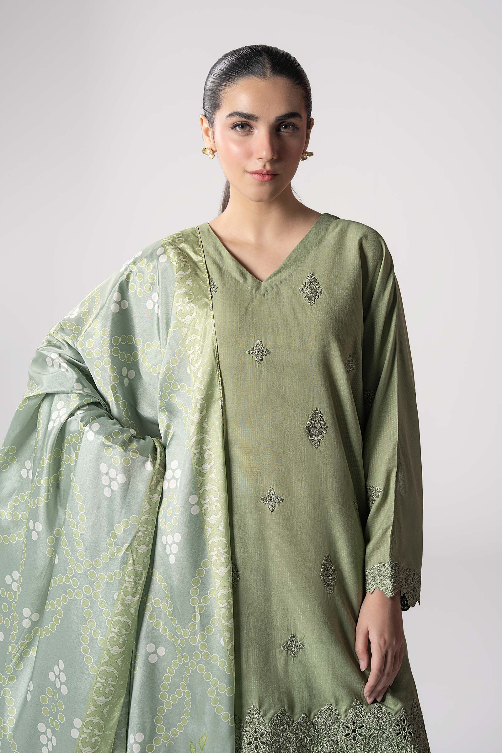 Maria B | Basics RTW | 3 Pc Embroidered Lurex Stripe Suit | MB-CS25-143 by Maria Faisal - Registered Vendor of : Maria B - type : Ladies Clothes - 100% original wedding dresses