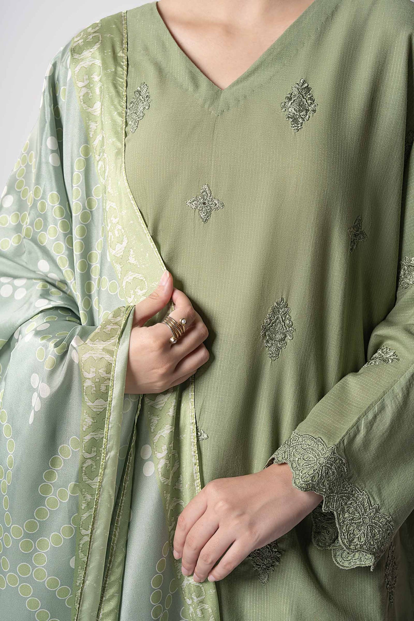 Maria B | Basics RTW | 3 Pc Embroidered Lurex Stripe Suit | MB-CS25-143 by Maria Faisal - Registered Vendor of : Maria B - type : Ladies Clothes - 100% original wedding dresses