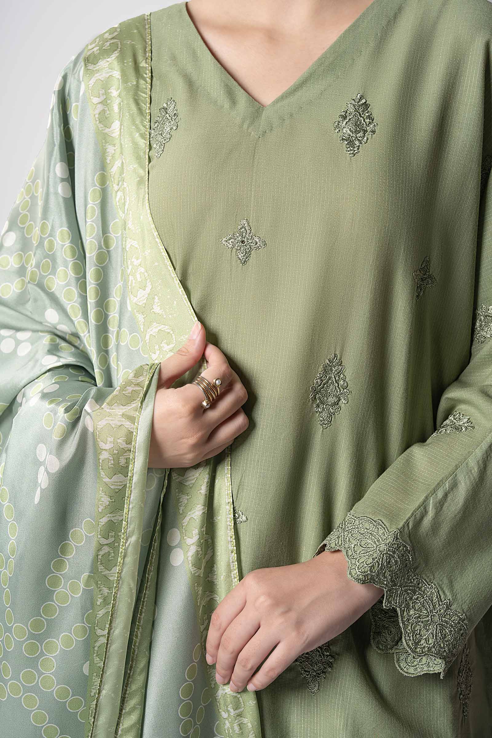 Maria B | Basics RTW | 3 Pc Embroidered Lurex Stripe Suit | MB-CS25-143 by Maria Faisal - Registered Vendor of : Maria B - type : Ladies Clothes - 100% original wedding dresses