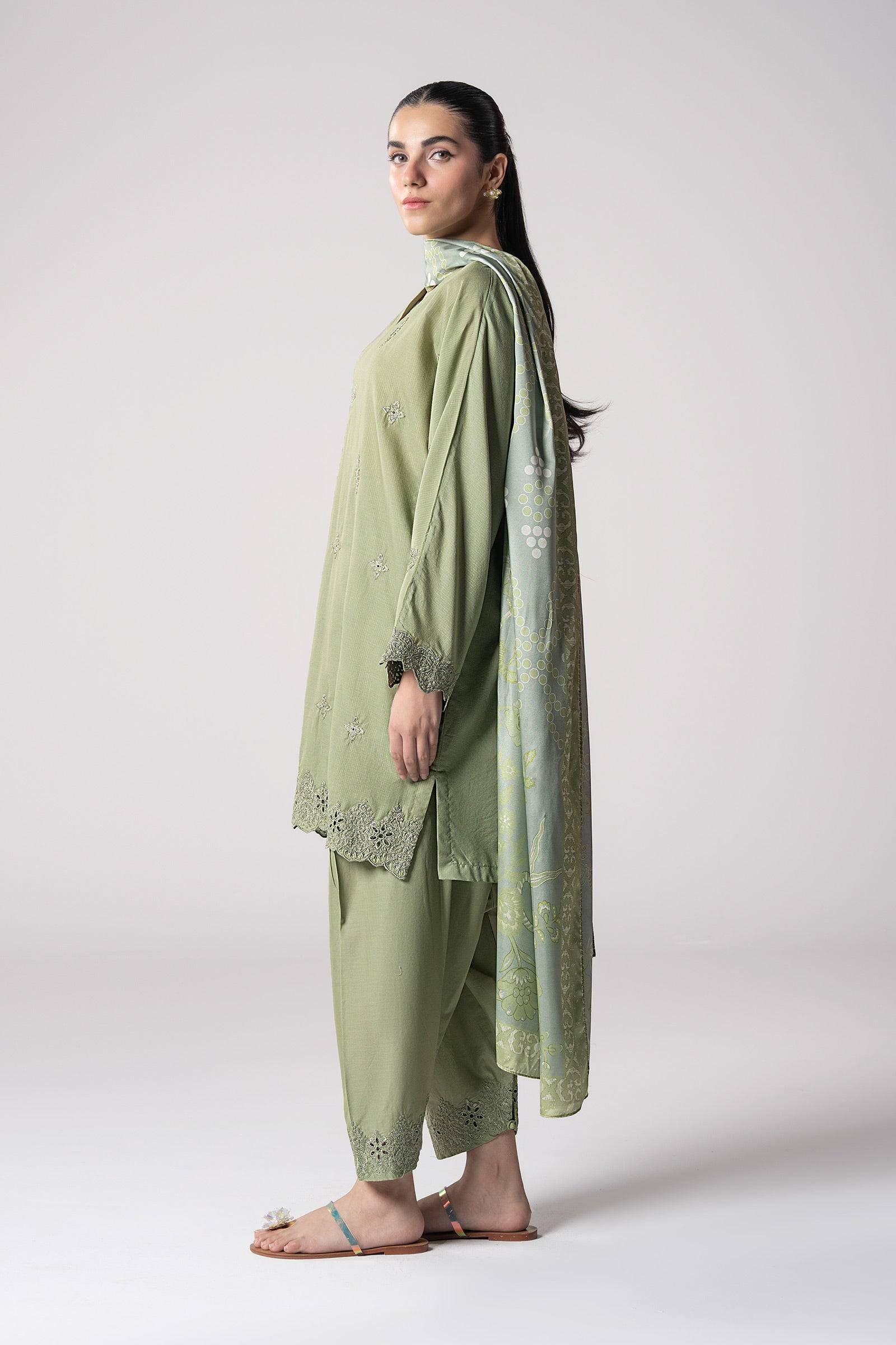 Maria B | Basics RTW | 3 Pc Embroidered Lurex Stripe Suit | MB-CS25-143 by Maria Faisal - Registered Vendor of : Maria B - type : Ladies Clothes - 100% original wedding dresses