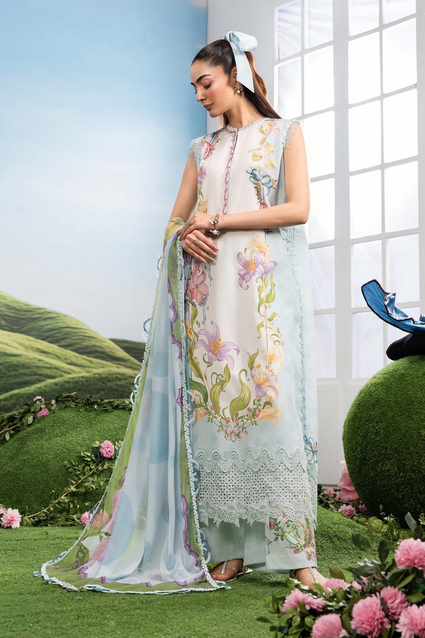 Maria B | M Basics Dreamscape Eid Lawn | MB-CUSV14-06A - Luxury Dress - available at Maria Faisal in UK and USA.