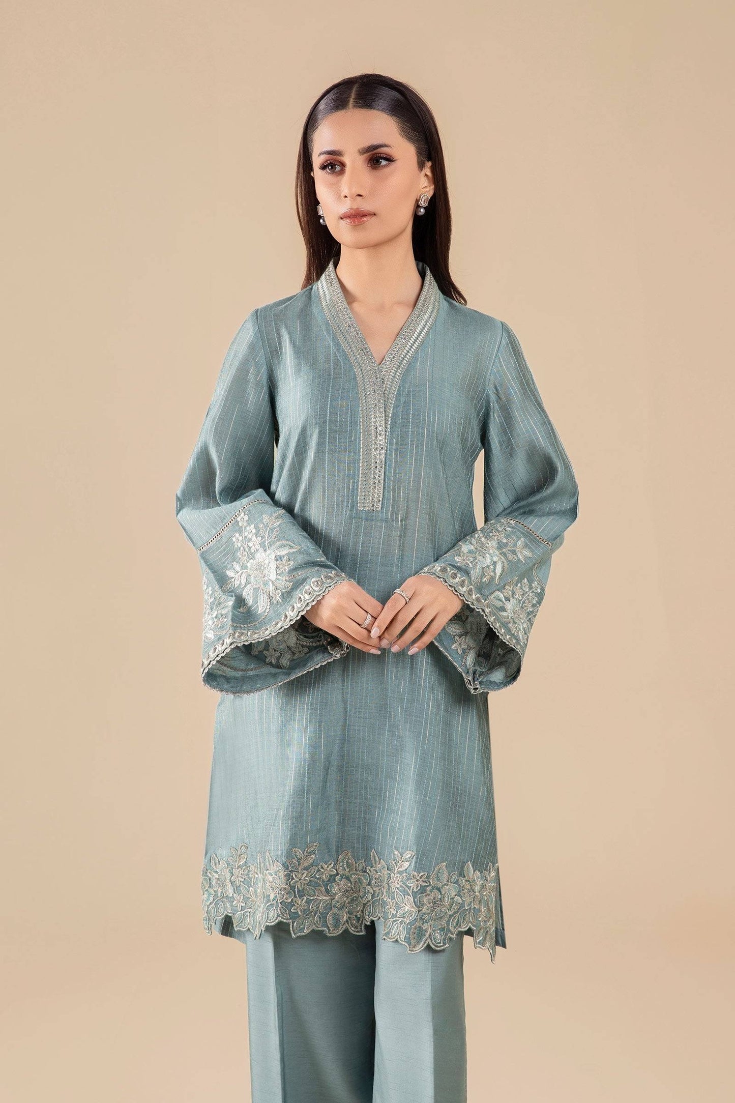 Maria B | Basics RTW | 3 Pc Embroidered Two Tone Lurex Silk Suit | MB-FS25-28 by Maria Faisal - Registered Vendor of : Maria B - type : Ladies Clothes - 100% original wedding dresses