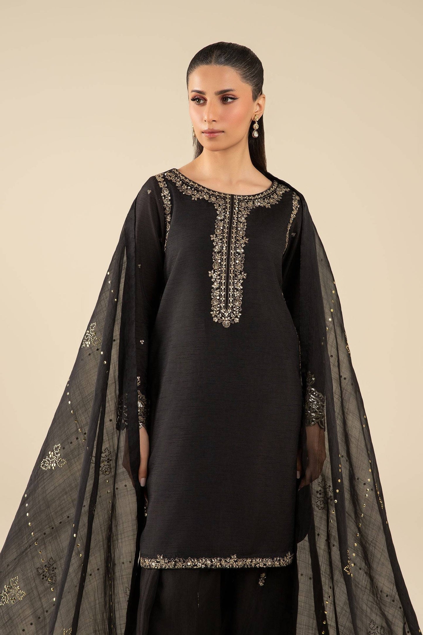 Maria B | Basics RTW | 3 Pc Embroidered Raw Silk Suit | MB-FS25-32-B by Maria Faisal - Registered Vendor of : Maria B - type : Ladies Clothes - 100% original wedding dresses