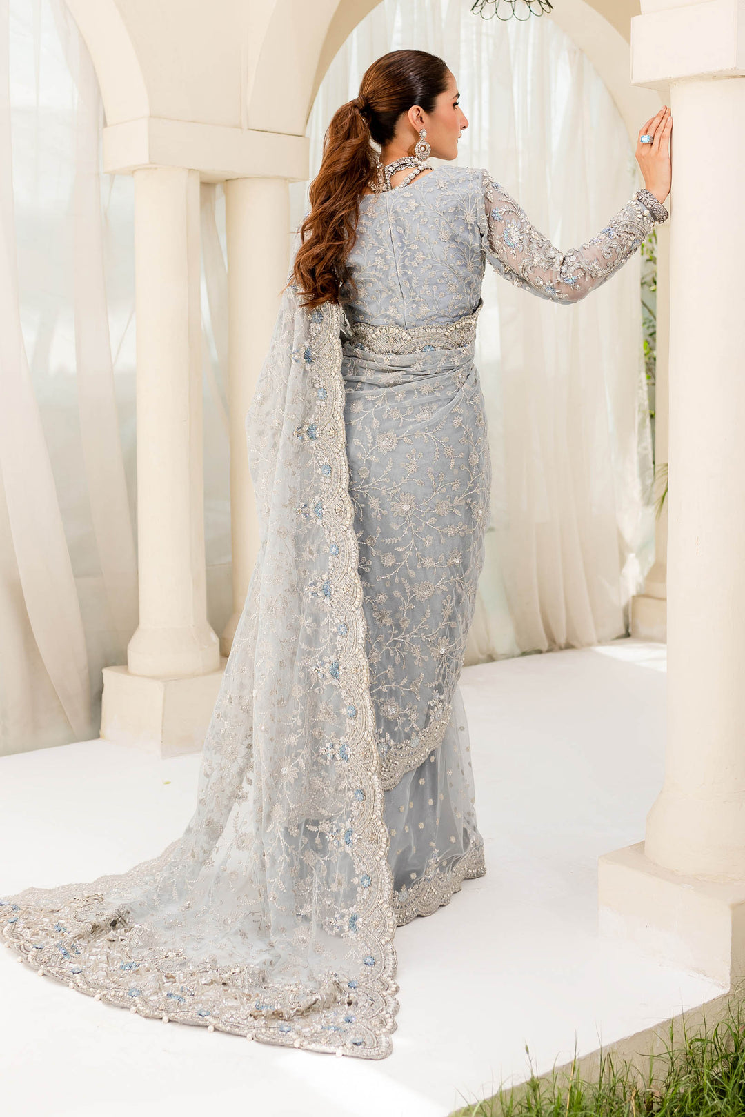 Maria B | Bridal Couture | Ice Blue MC-908 - Designer Dress with Intricate embroidery and embellishments. Shop elegent wedding dress at Maria Faisal.