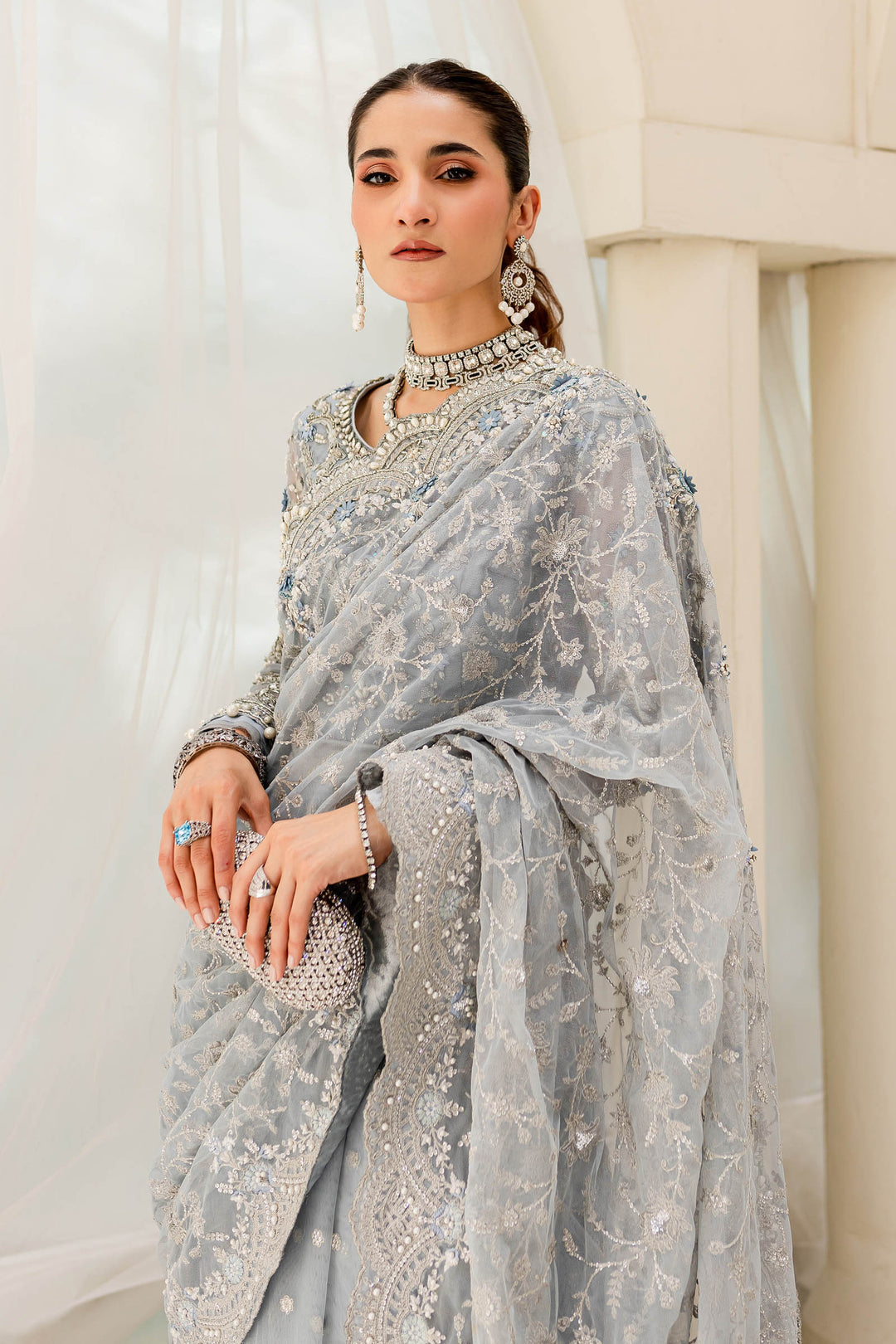 Maria B | Bridal Couture | Ice Blue MC-908 - Designer Dress with Intricate embroidery and embellishments. Shop elegent wedding dress at Maria Faisal.