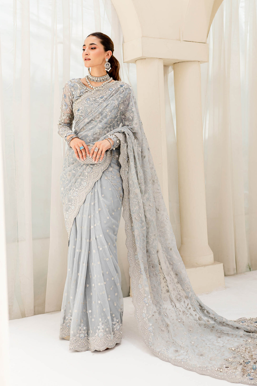 Maria B | Bridal Couture | Ice Blue MC-908 - Designer Dress with Intricate embroidery and embellishments. Shop elegent wedding dress at Maria Faisal.