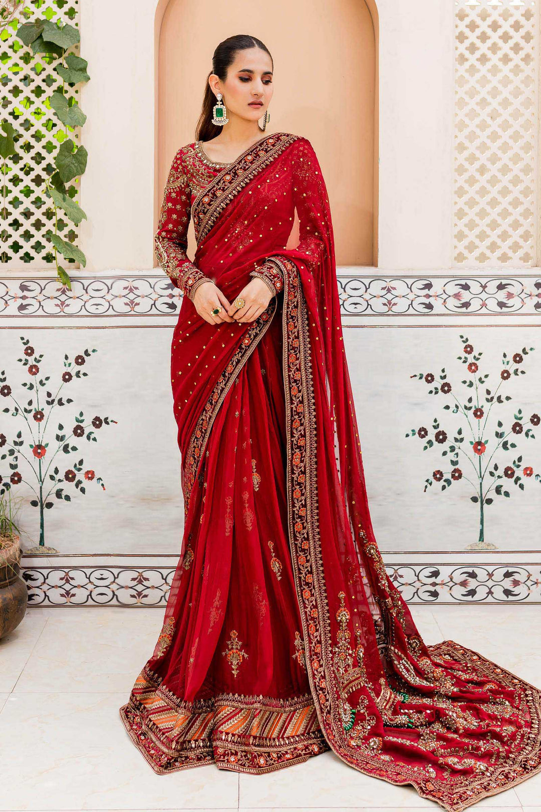 Maria B | Bridal Couture | Deep Red MC-910 - Designer Dress with Intricate embroidery and embellishments. Shop elegent wedding dress at Maria Faisal.