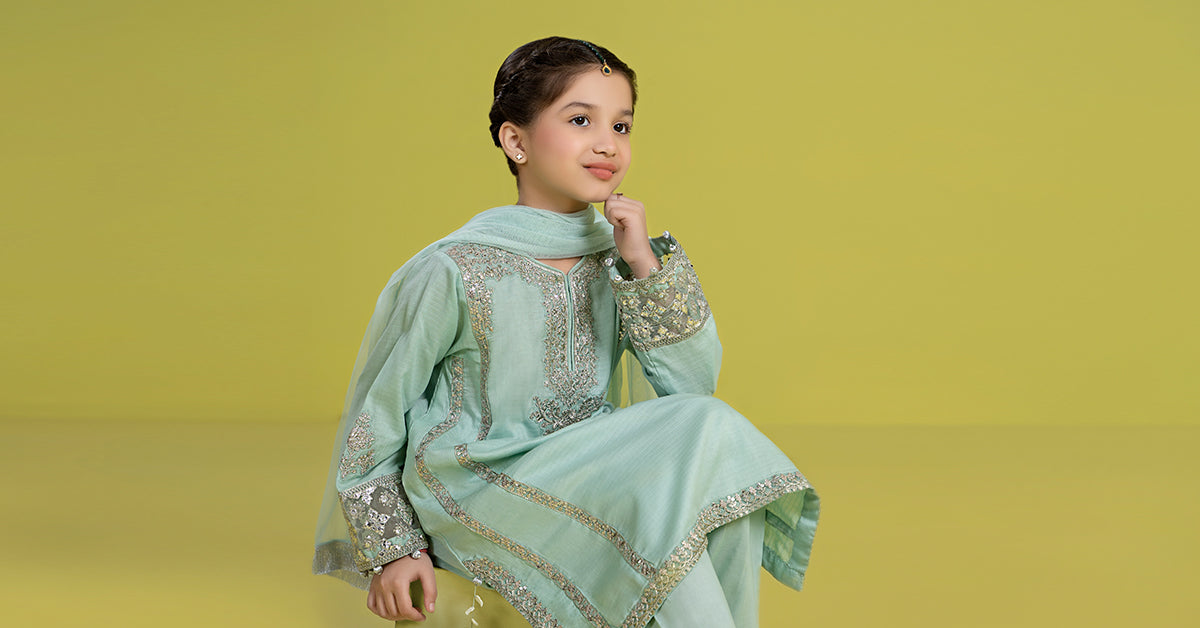 3 Piece Embroidered Dobby Suit - Kids Clothing - available at Maria Faisal in UK and USA.