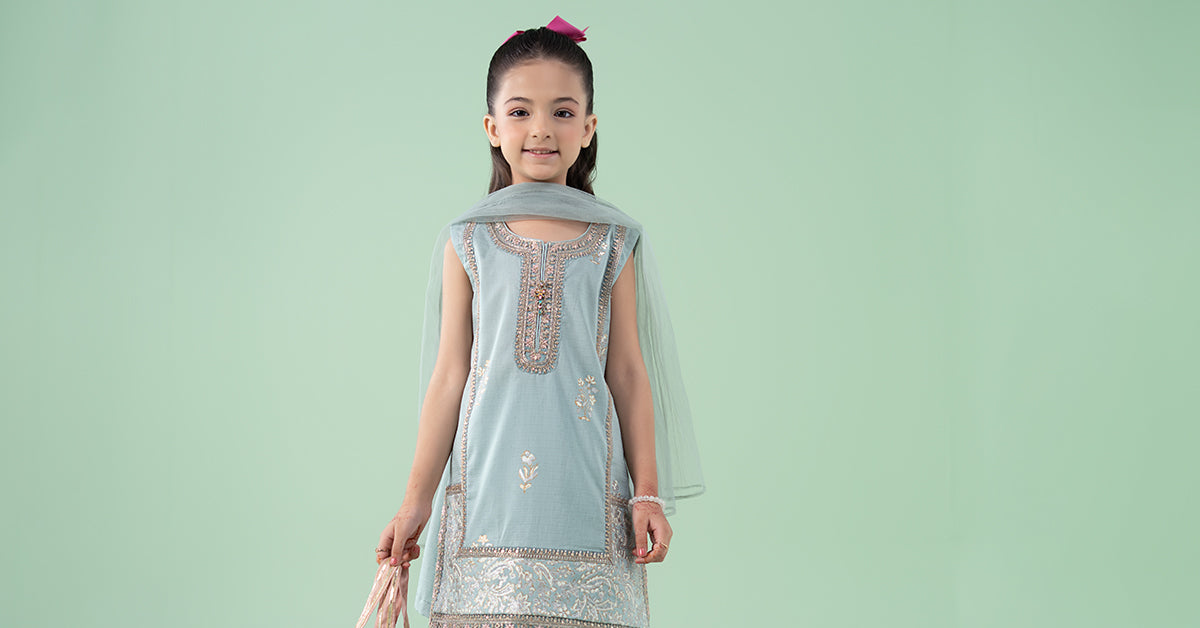 3 Piece Embroidered Dobby Suit - Kids Clothes - available at Maria Faisal in UK and USA