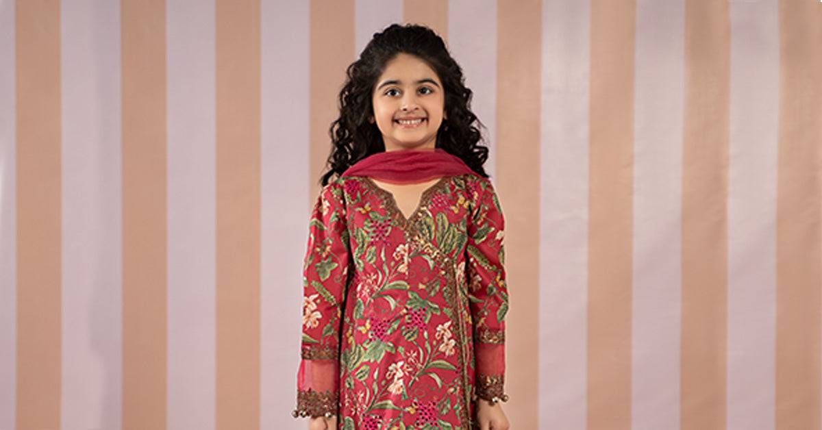 Maria B | 3 Piece Printed Lawn Suit | MKD-EF25-18 by Maria Faisal - Registered Vendor of : Maria B - type : Kids Clothes - 100% original wedding dresses