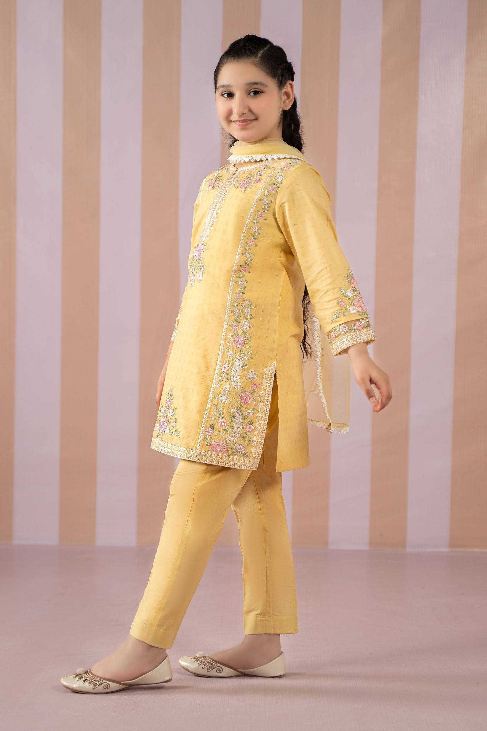 Maria B | 3 Piece Embroidered Dobby Lawn Suit | MKD-EF25-50 by Maria Faisal - Registered Vendor of : Maria B - type : Kids Clothes - 100% original wedding dresses