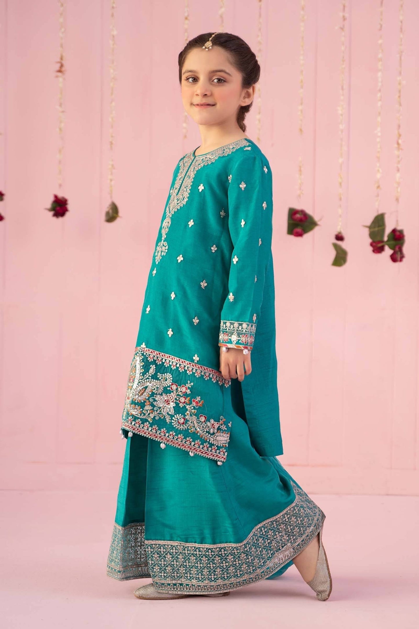 Maria B | 3 Piece Embroidered Raw Silk Suit | MKS-EF24-09 by Maria Faisal - Registered Vendor of : Maria B - type : Kids Clothes - 100% original wedding dresses