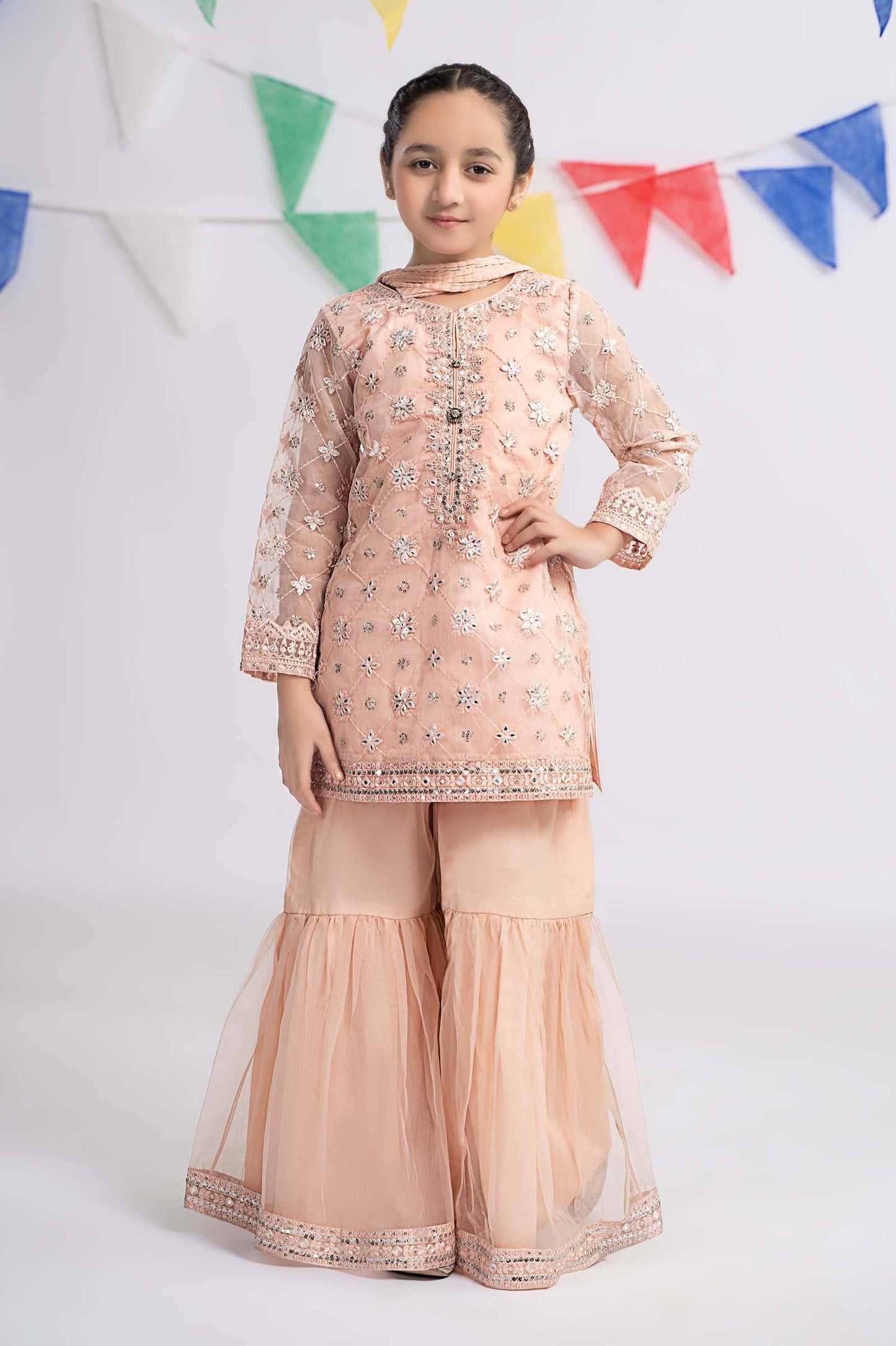 Maria B | 3 Piece Embroidered Organza Suit | MKS-EF24-11 by Maria Faisal - Registered Vendor of : Maria B - type : Kids Clothes - 100% original wedding dresses