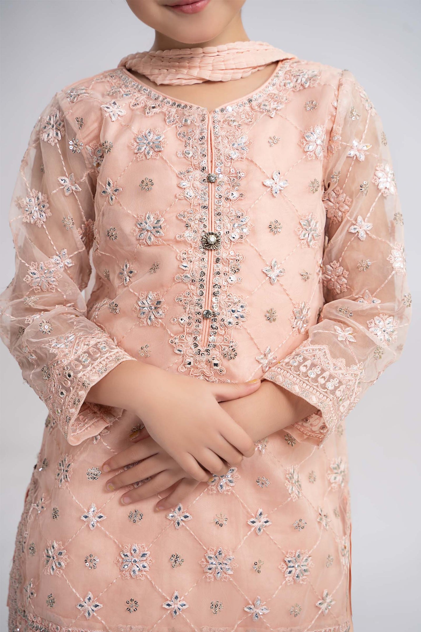 Maria B | 3 Piece Embroidered Organza Suit | MKS-EF24-11 by Maria Faisal - Registered Vendor of : Maria B - type : Kids Clothes - 100% original wedding dresses