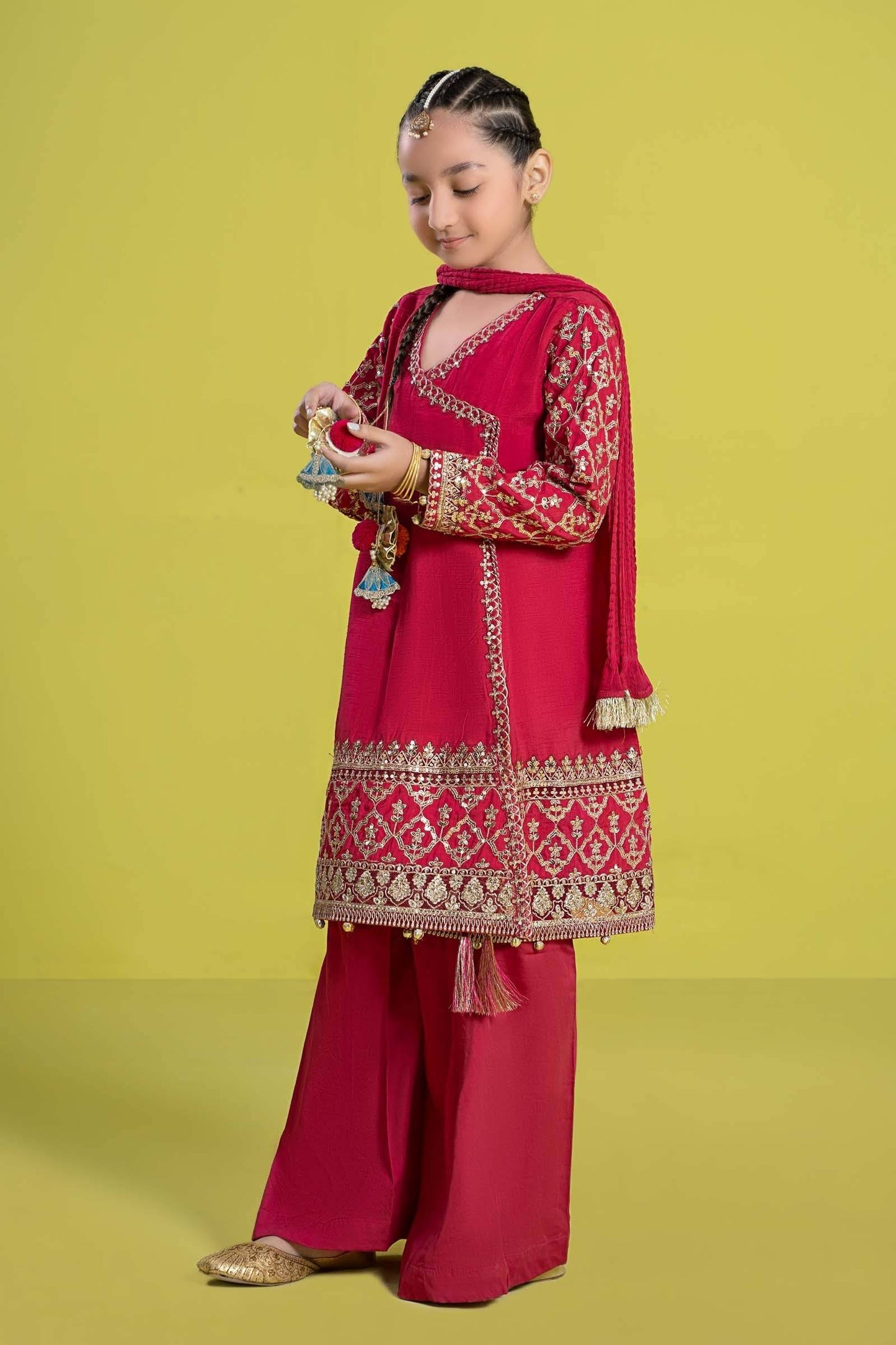 Maria B | 3 Piece Embroidered Raw Silk Suit | MKS-EF24-31 by Maria Faisal - Registered Vendor of : Maria B - type : Kids Clothes - 100% original wedding dresses