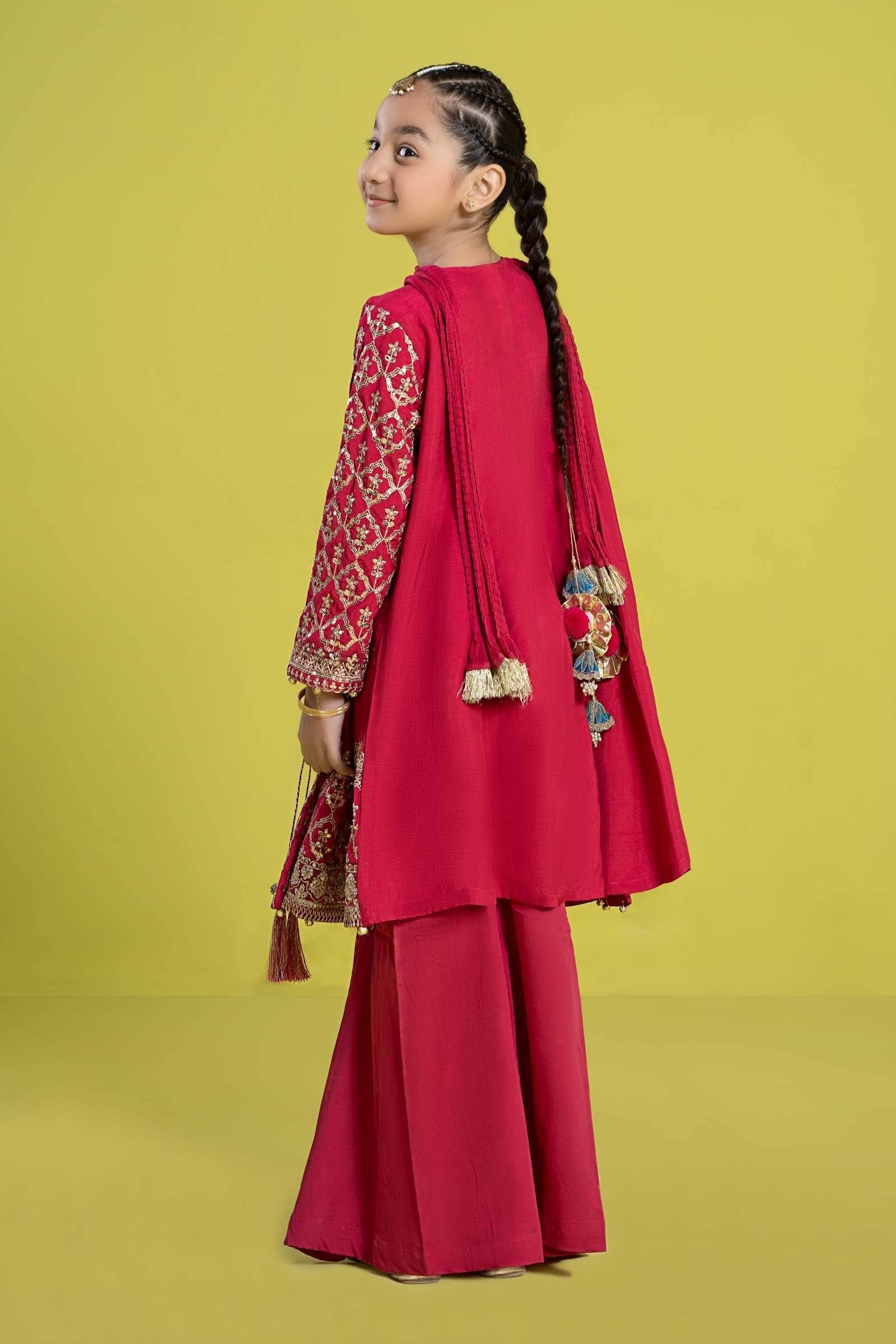 Maria B | 3 Piece Embroidered Raw Silk Suit | MKS-EF24-31 by Maria Faisal - Registered Vendor of : Maria B - type : Kids Clothes - 100% original wedding dresses
