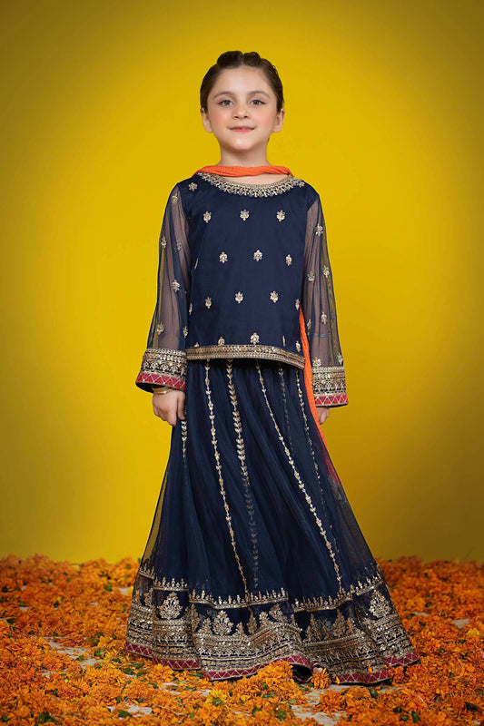 Maria B | Suit Navy Blue MKS-W23-35 by Maria Faisal - Registered Vendor of : Maria B - type : Kids Clothes - 100% original wedding dresses