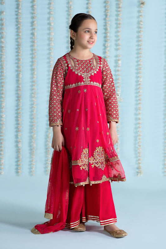 Maria B | 3 Piece Embroidered Net Suit | MKS-EA24-02 by Maria Faisal - Registered Vendor of : Maria B - type : Kids Clothes - 100% original wedding dresses