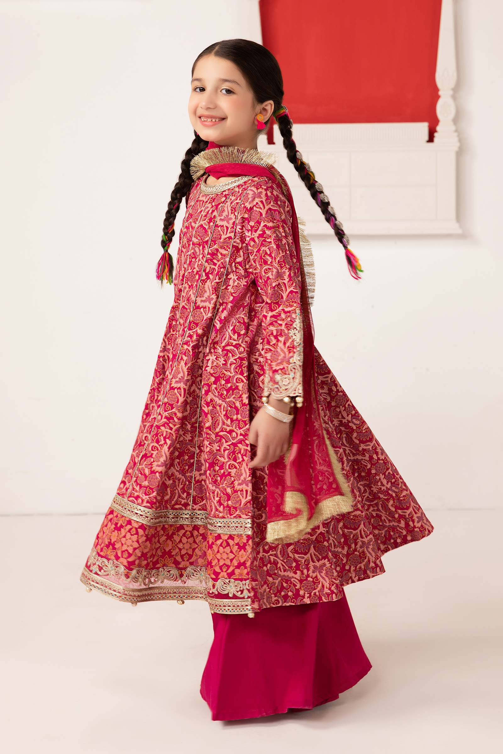 Maria B | 3 Piece Printed Raw Silk Suit | MKS-EA24-05 by Maria Faisal - Registered Vendor of : Maria B - type : Kids Clothes - 100% original wedding dresses