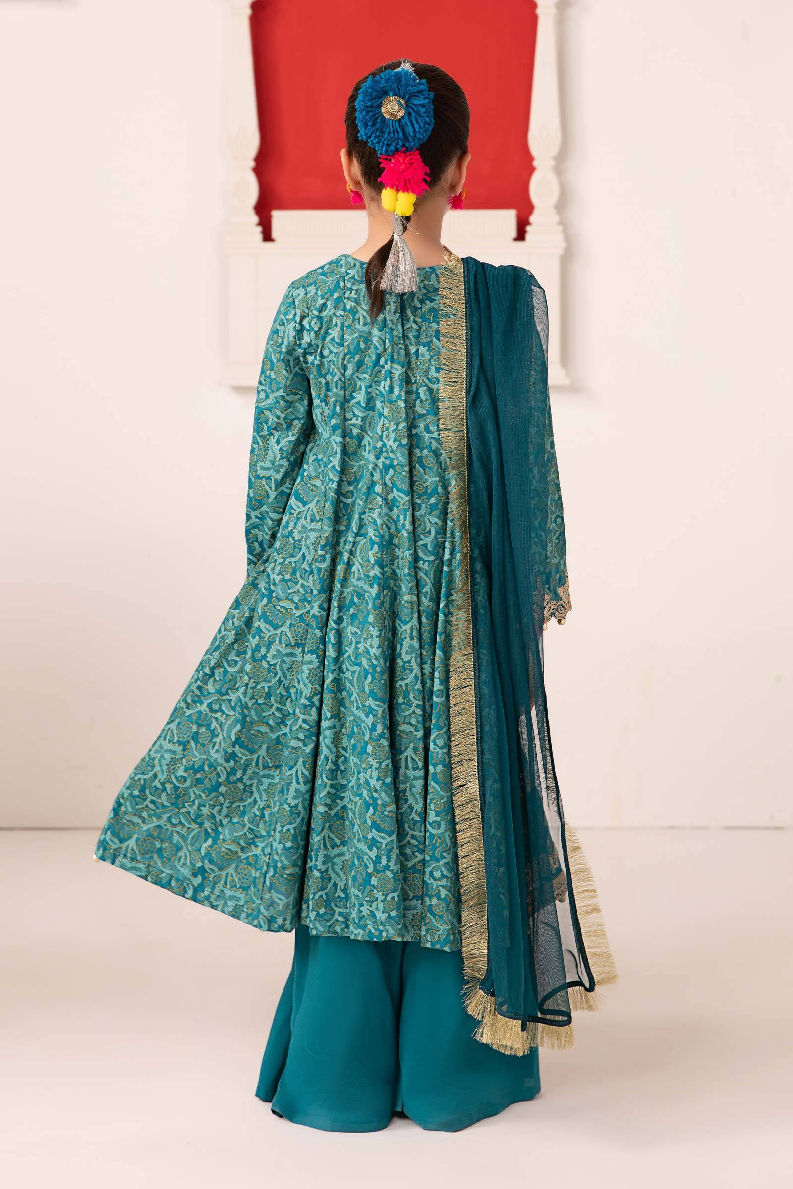 Maria B | 3 Piece Printed Raw Silk Suit | MKS-EA24-05 by Maria Faisal - Registered Vendor of : Maria B - type : Kids Clothes - 100% original wedding dresses