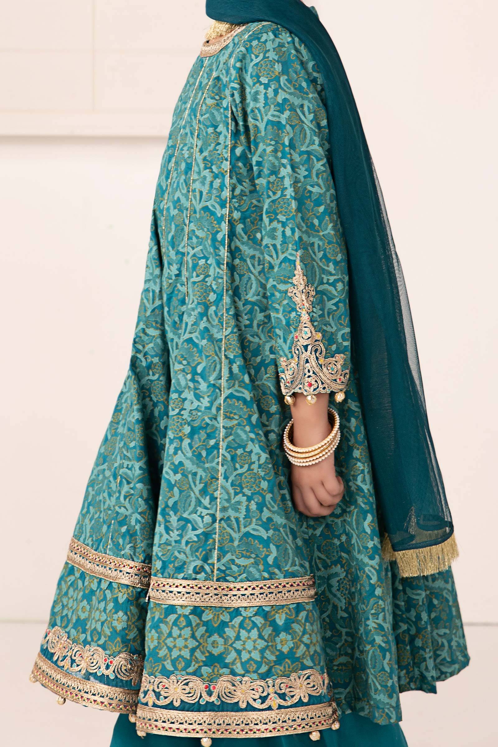 Maria B | 3 Piece Printed Raw Silk Suit | MKS-EA24-05 by Maria Faisal - Registered Vendor of : Maria B - type : Kids Clothes - 100% original wedding dresses