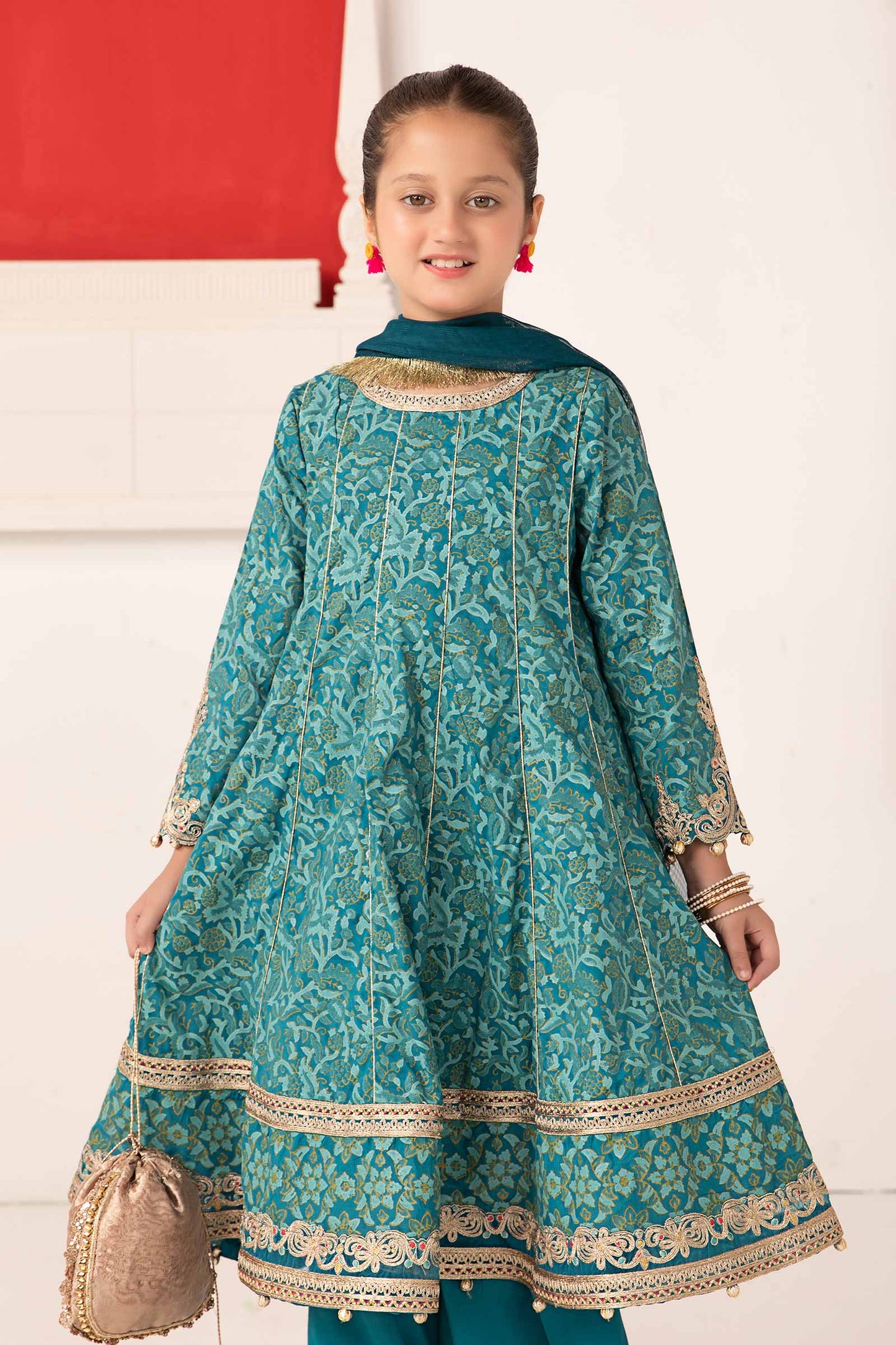 Maria B | 3 Piece Printed Raw Silk Suit | MKS-EA24-05 by Maria Faisal - Registered Vendor of : Maria B - type : Kids Clothes - 100% original wedding dresses