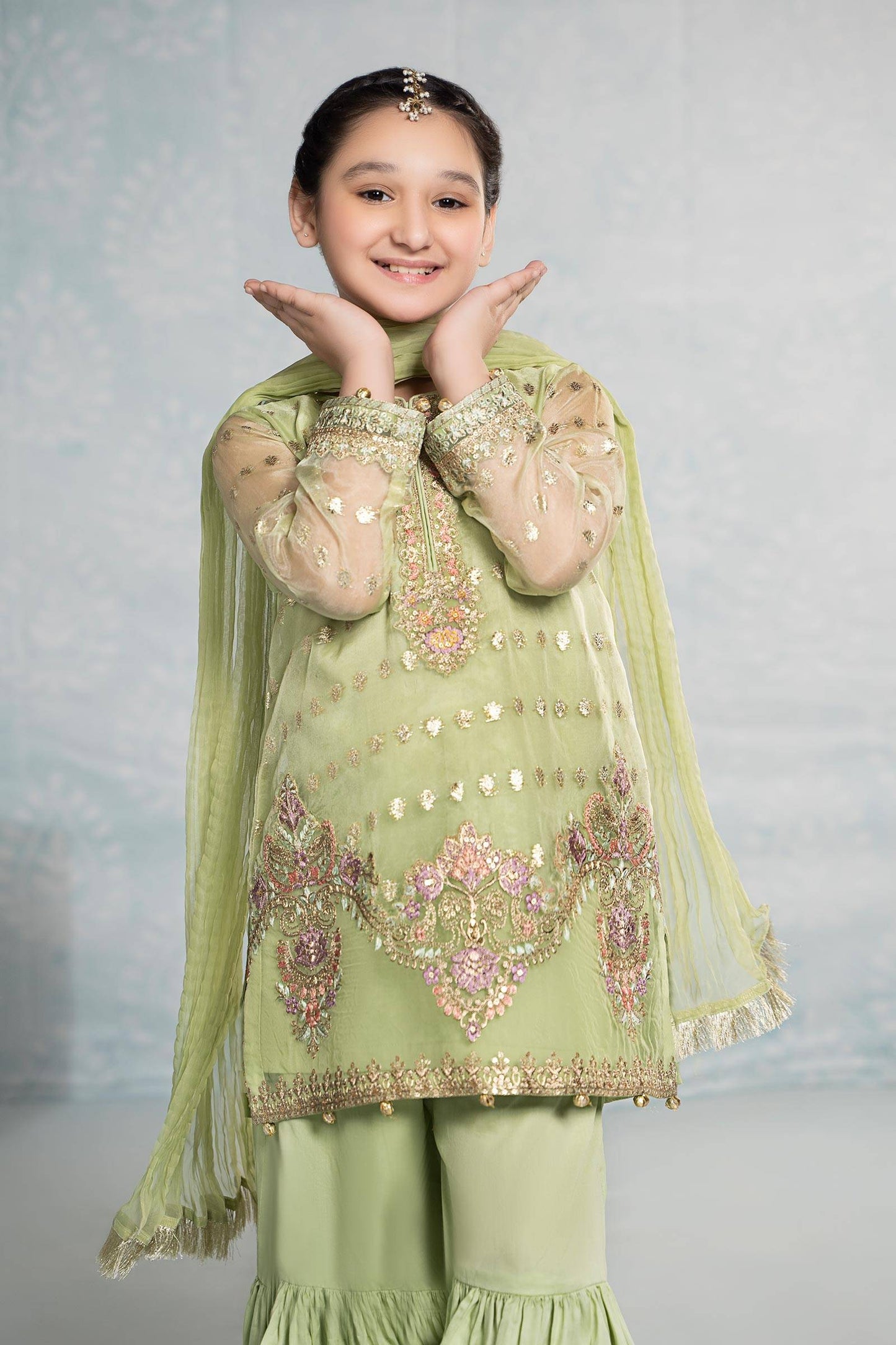 Maria B | 3 Piece Embroidered Organza Suit | MKS-EF24-45 by Maria Faisal - Registered Vendor of : Maria B - type : Kids Clothes - 100% original wedding dresses