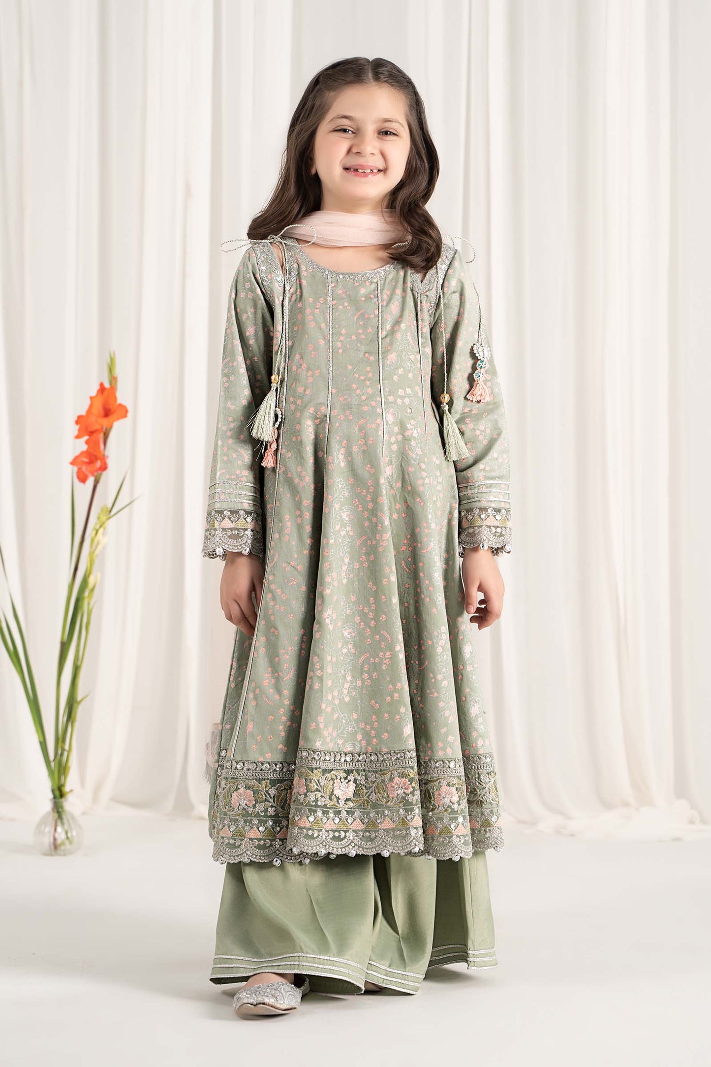 Maria B | 3 Piece Embroidered Cotton Satin Suit | MKS-EF25-08 by Maria Faisal - Registered Vendor of : Maria B - type : Kids Clothes - 100% original wedding dresses