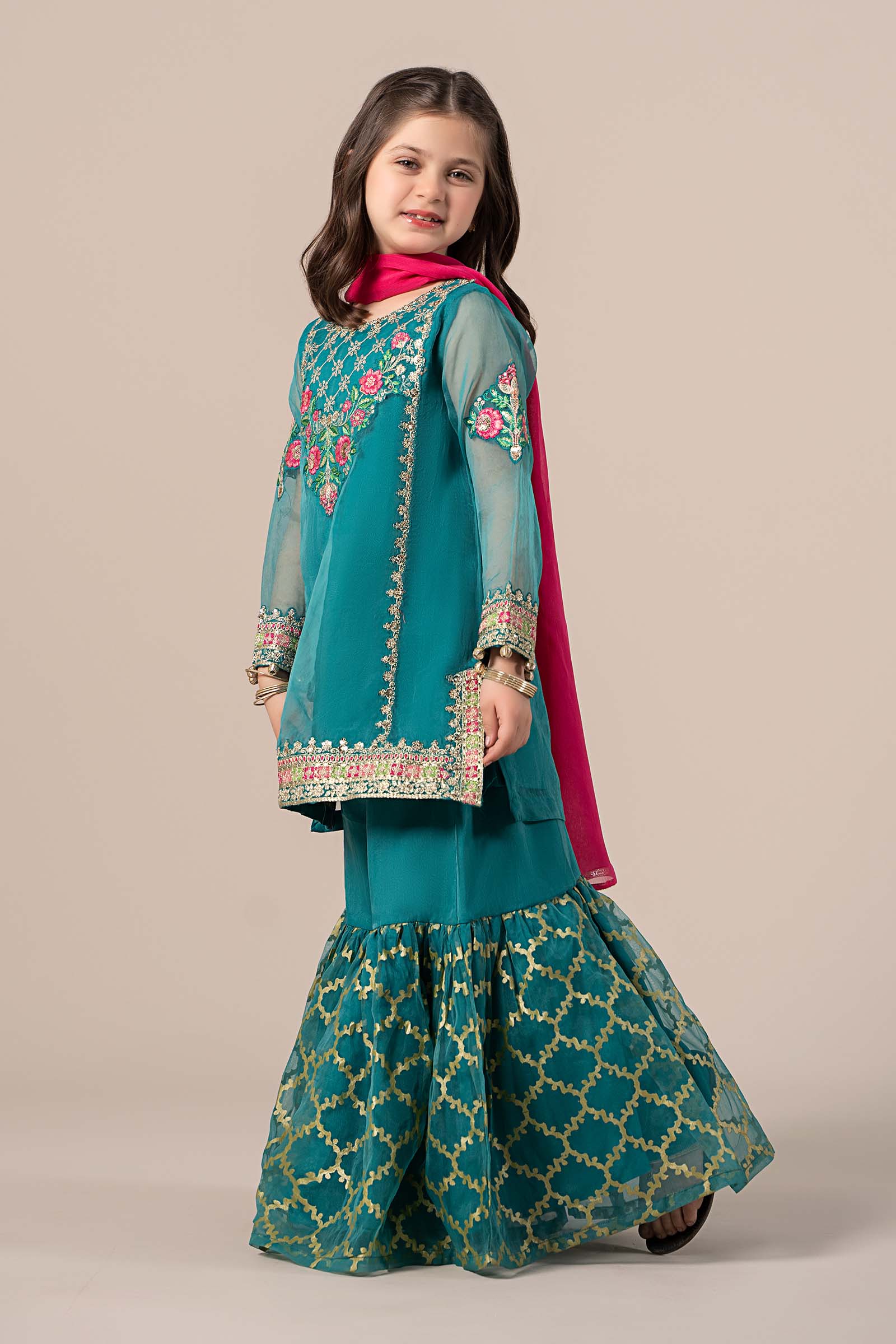 Maria B | 3 Piece Embroidered Organza Suit | MKS-EF25-16 by Maria Faisal - Registered Vendor of : Maria B - type : Kids Clothes - 100% original wedding dresses