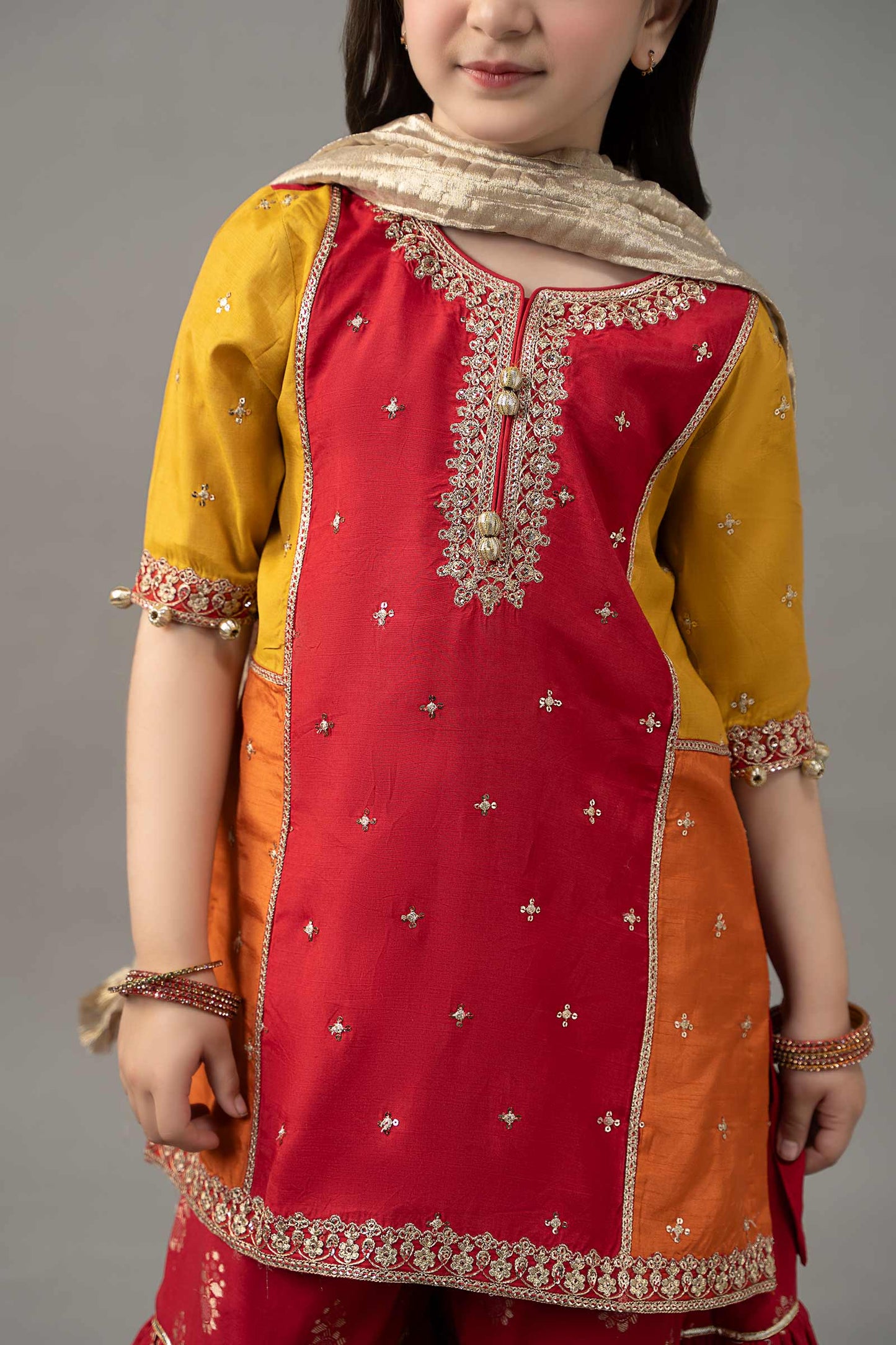 3 Piece Embroidered Raw Silk Suit - Kids Clothes - available at Maria Faisal in UK and USA