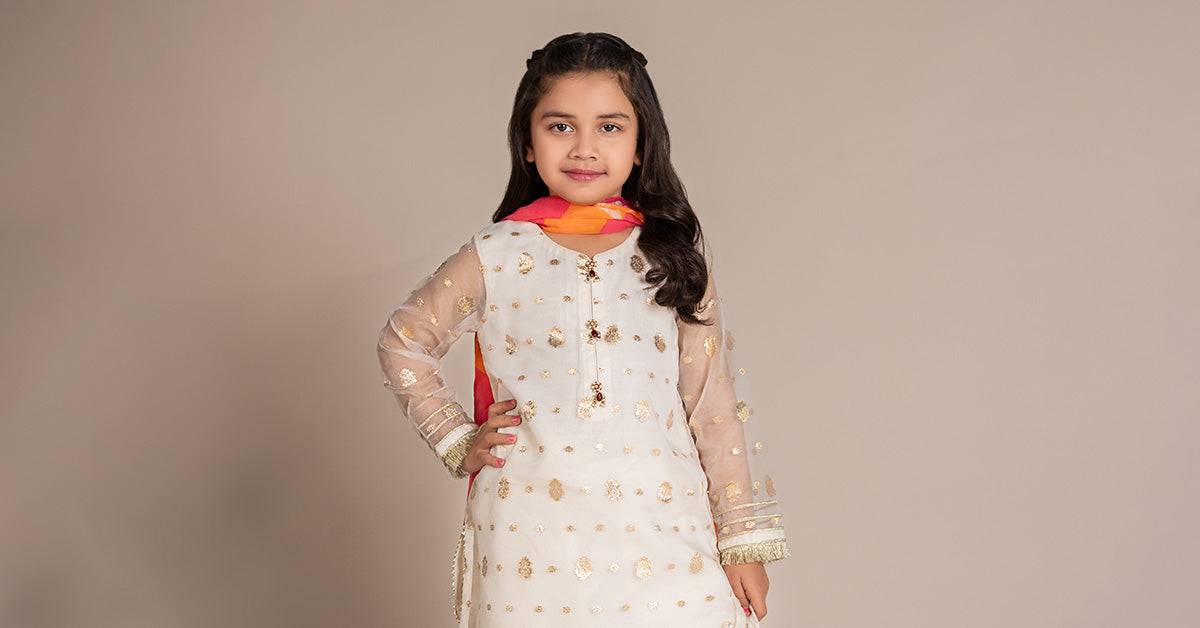 Maria B | 3 Piece Embroidered Organza Lurex Suit | MKS-EF25-20 by Maria Faisal - Registered Vendor of : Maria B - type : Kids Clothes - 100% original wedding dresses