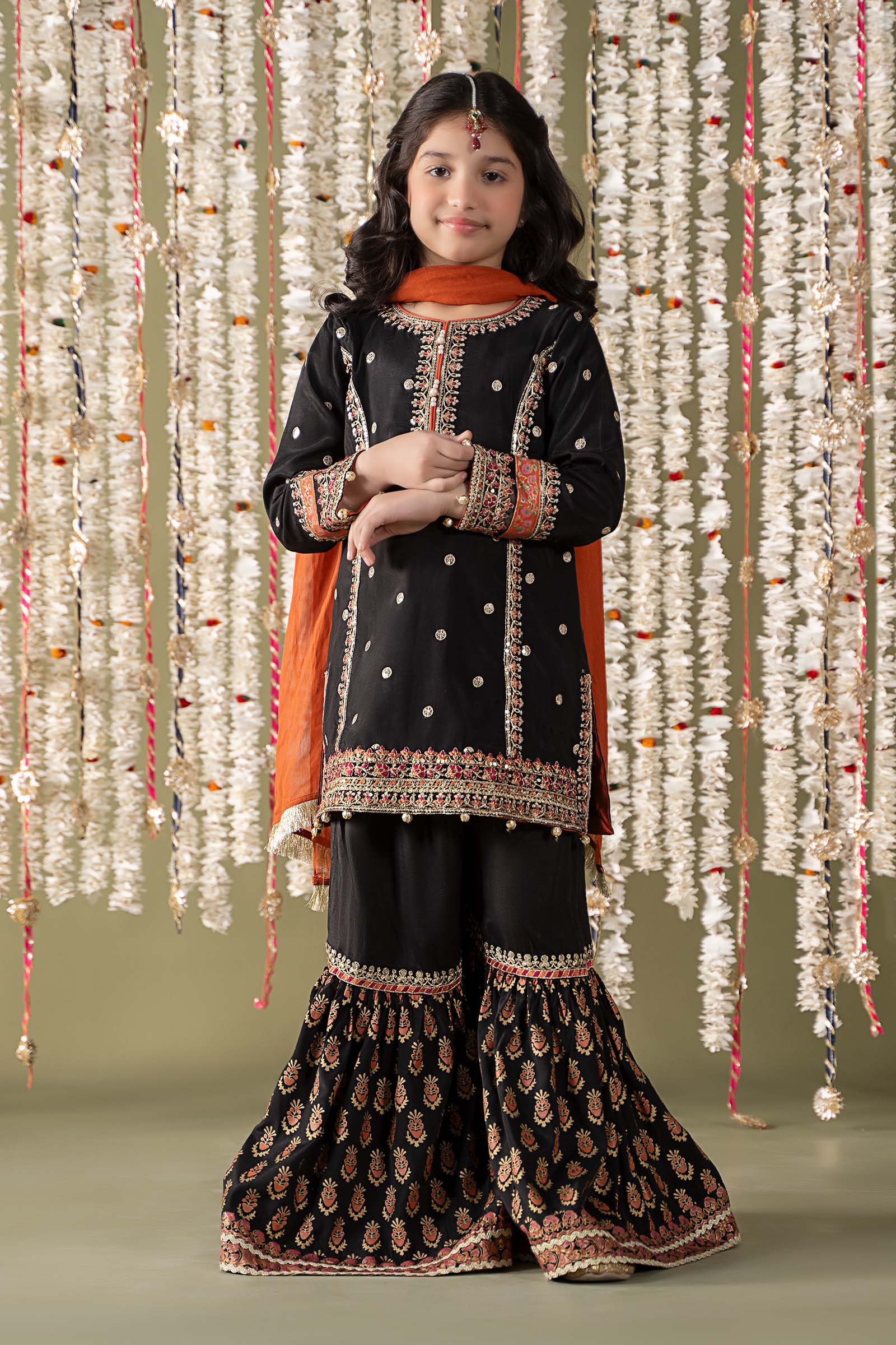 Maria B | 3 Piece Embroidered Raw Silk Suit | MKS-EF25-25 by Maria Faisal - Registered Vendor of : Maria B - type : Kids Clothes - 100% original wedding dresses