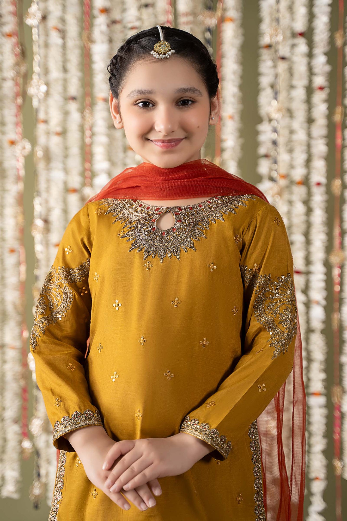 Maria B | 3 Piece Embroidered Raw Silk Suit | MKS-EF25-27 by Maria Faisal - Registered Vendor of : Maria B - type : Kids Clothes - 100% original wedding dresses