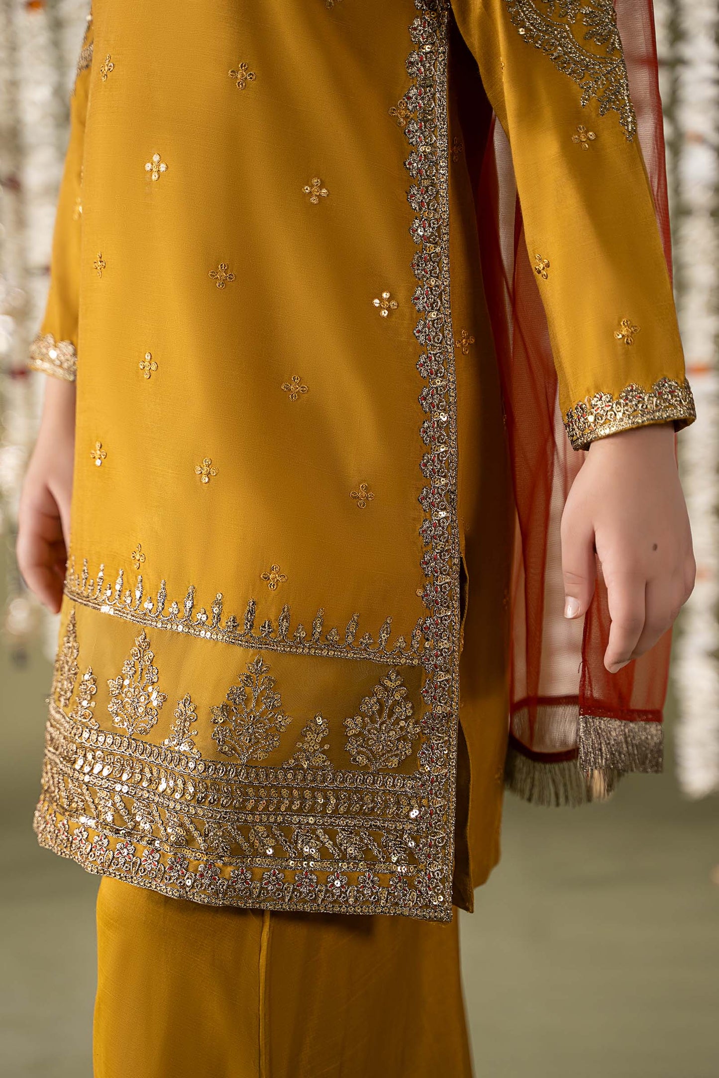 Maria B | 3 Piece Embroidered Raw Silk Suit | MKS-EF25-27 by Maria Faisal - Registered Vendor of : Maria B - type : Kids Clothes - 100% original wedding dresses